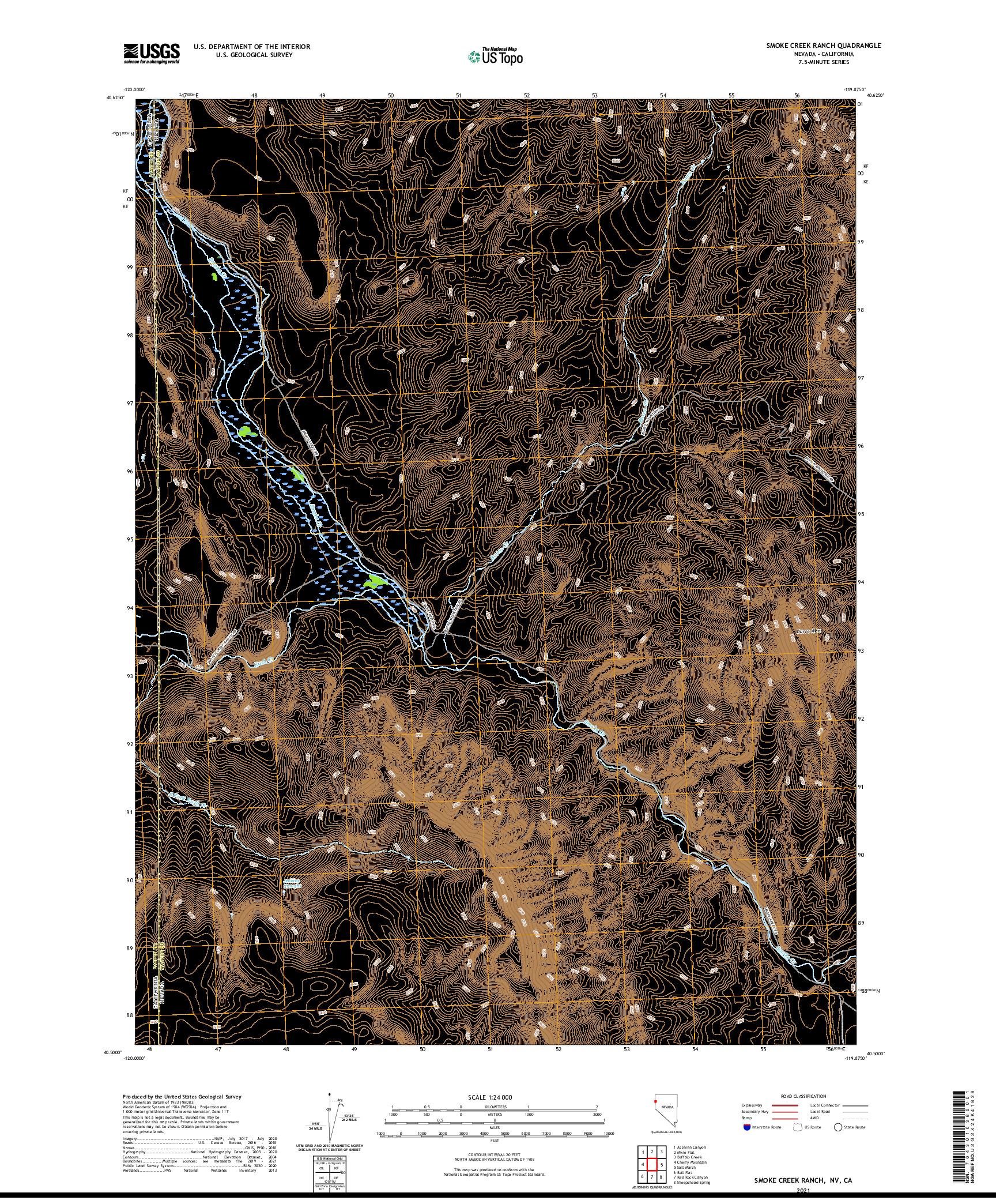 US TOPO 7.5-MINUTE MAP FOR SMOKE CREEK RANCH, NV,CA
