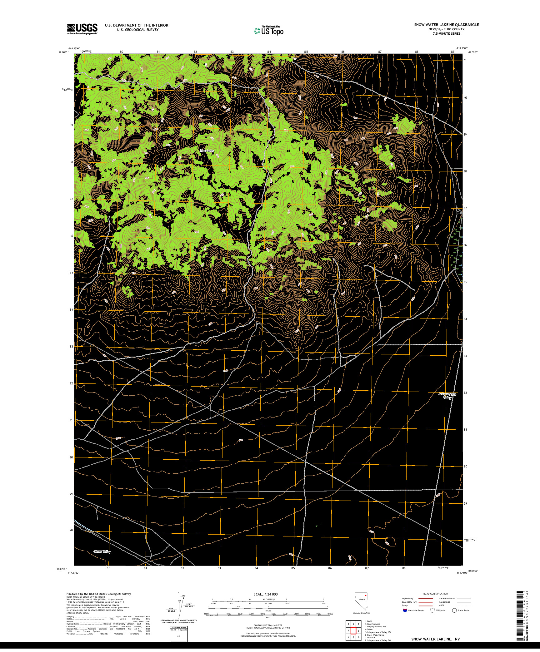 US TOPO 7.5-MINUTE MAP FOR SNOW WATER LAKE NE, NV