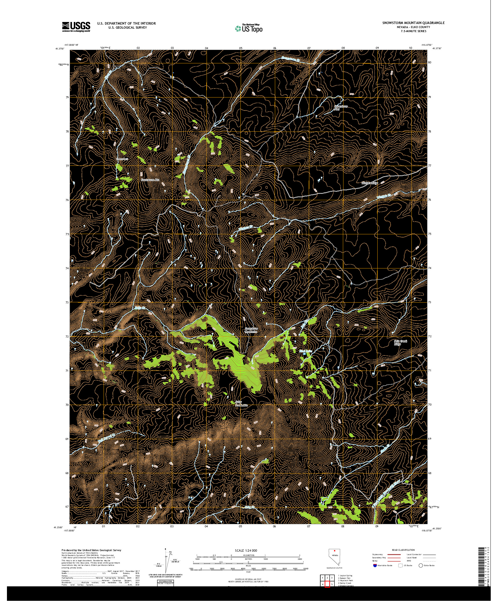 US TOPO 7.5-MINUTE MAP FOR SNOWSTORM MOUNTAIN, NV