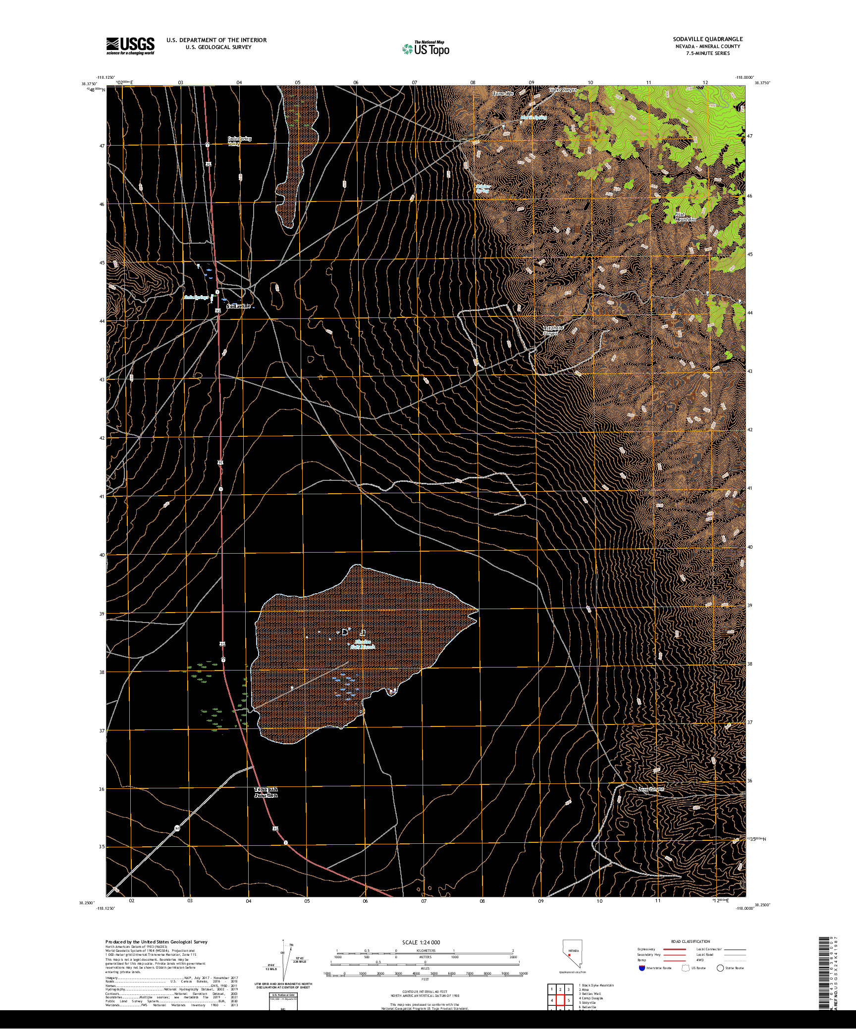 US TOPO 7.5-MINUTE MAP FOR SODAVILLE, NV