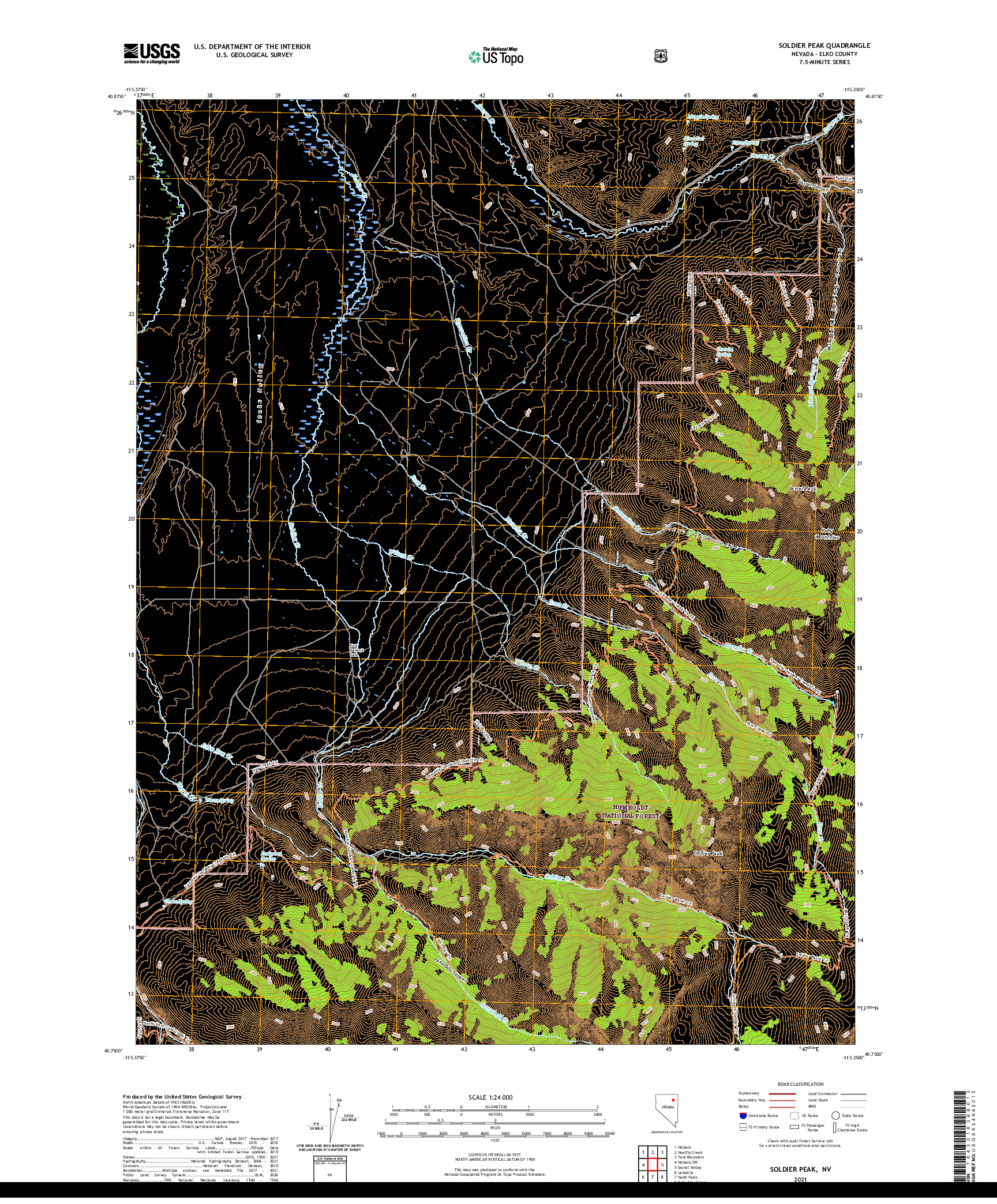 US TOPO 7.5-MINUTE MAP FOR SOLDIER PEAK, NV