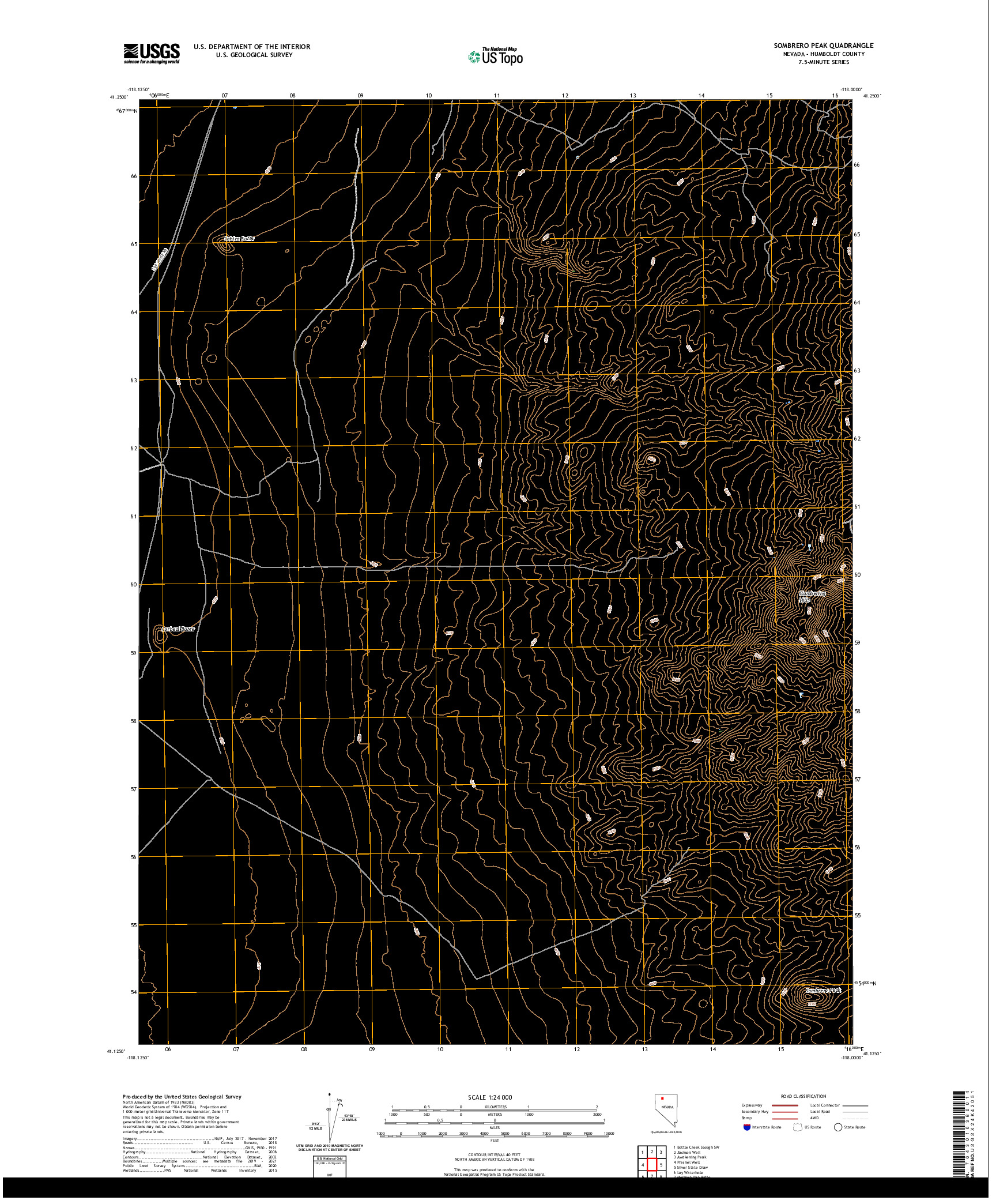 US TOPO 7.5-MINUTE MAP FOR SOMBRERO PEAK, NV