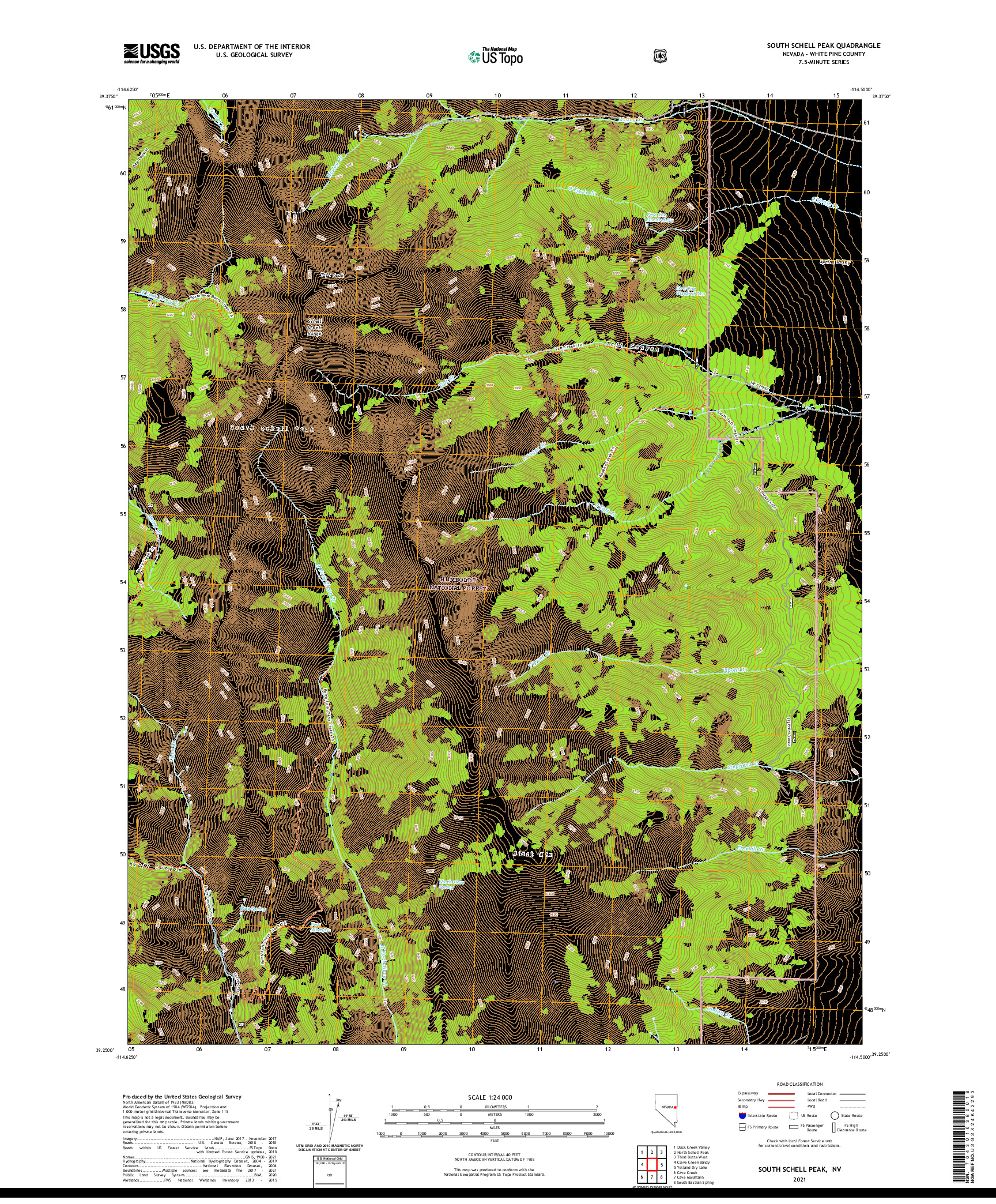 US TOPO 7.5-MINUTE MAP FOR SOUTH SCHELL PEAK, NV