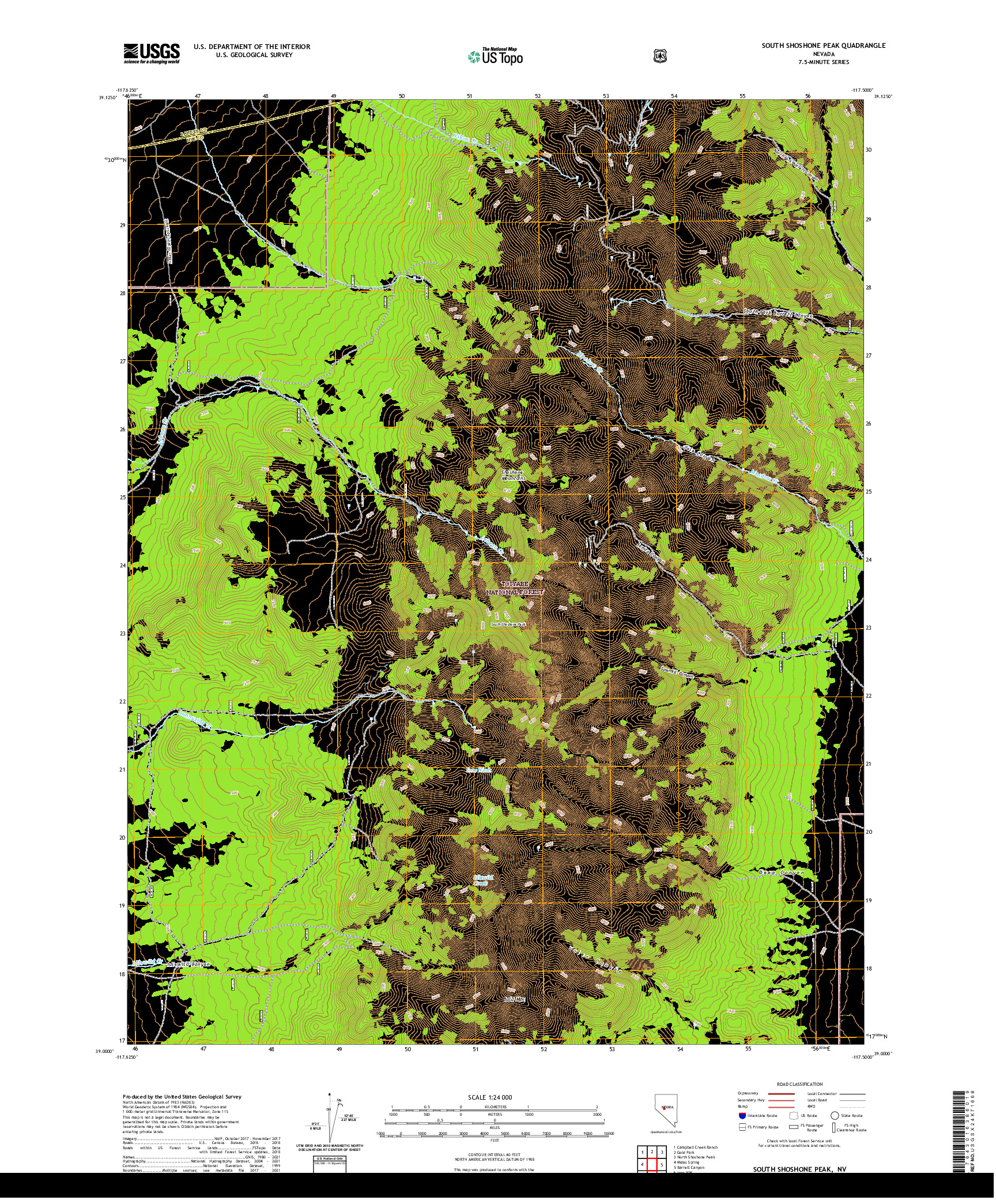 US TOPO 7.5-MINUTE MAP FOR SOUTH SHOSHONE PEAK, NV