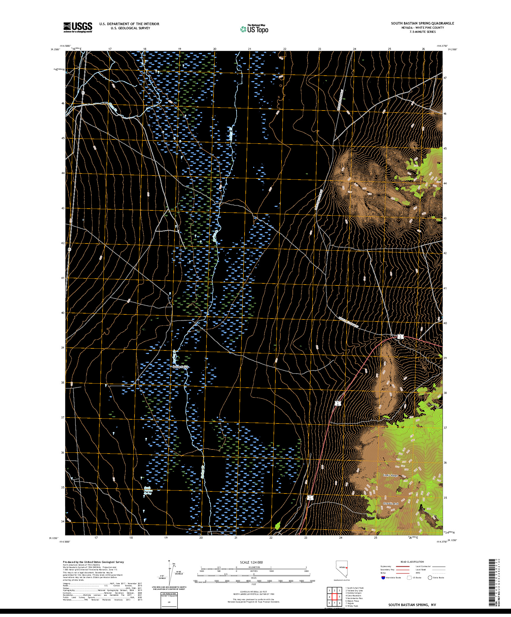 US TOPO 7.5-MINUTE MAP FOR SOUTH BASTIAN SPRING, NV