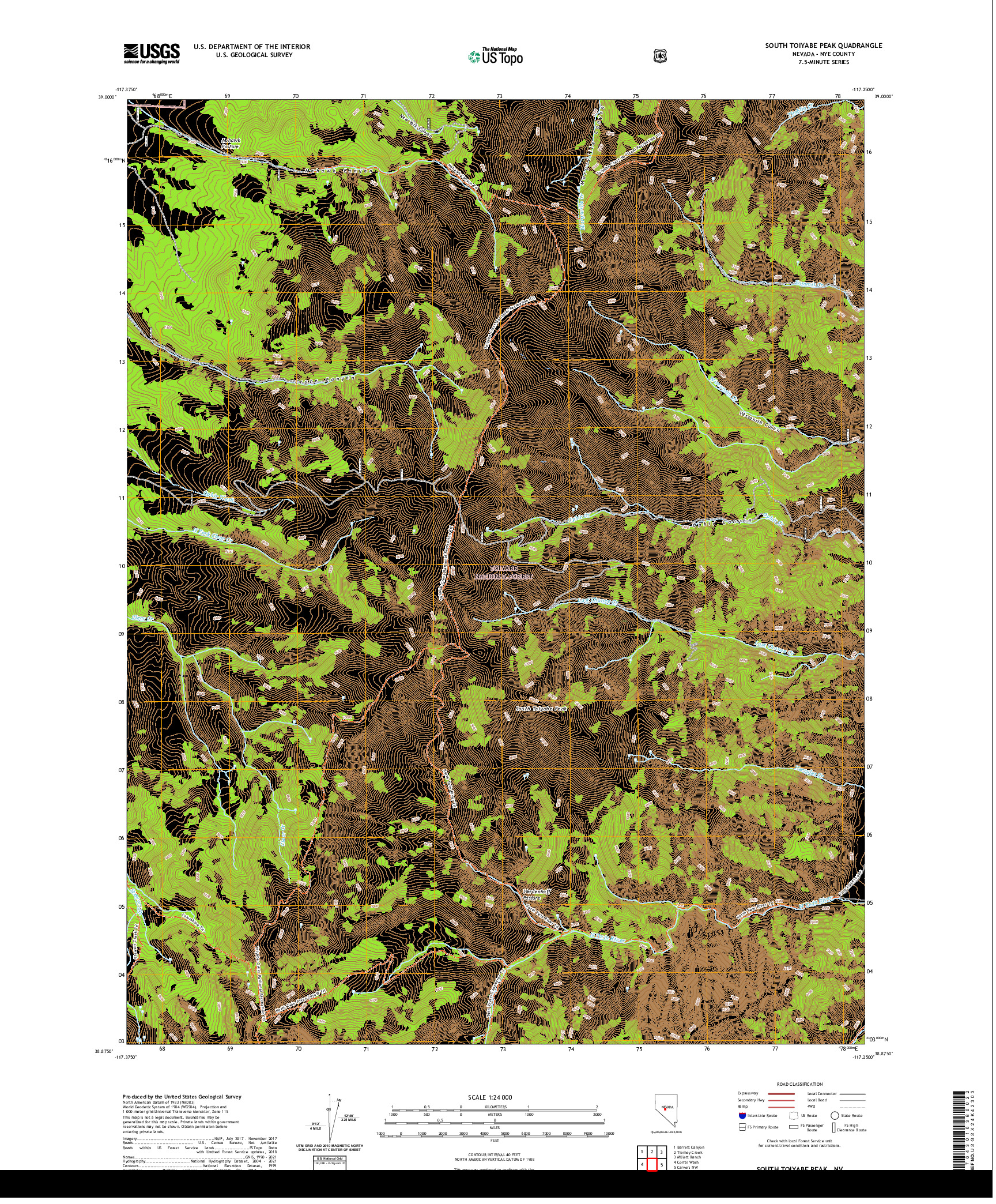 US TOPO 7.5-MINUTE MAP FOR SOUTH TOIYABE PEAK, NV