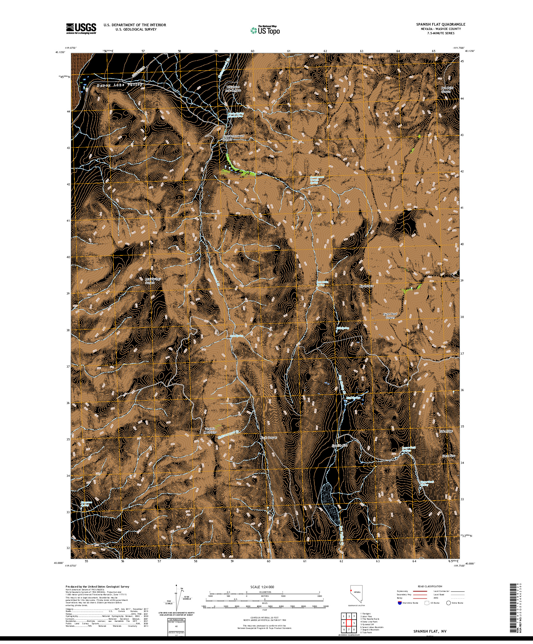 US TOPO 7.5-MINUTE MAP FOR SPANISH FLAT, NV