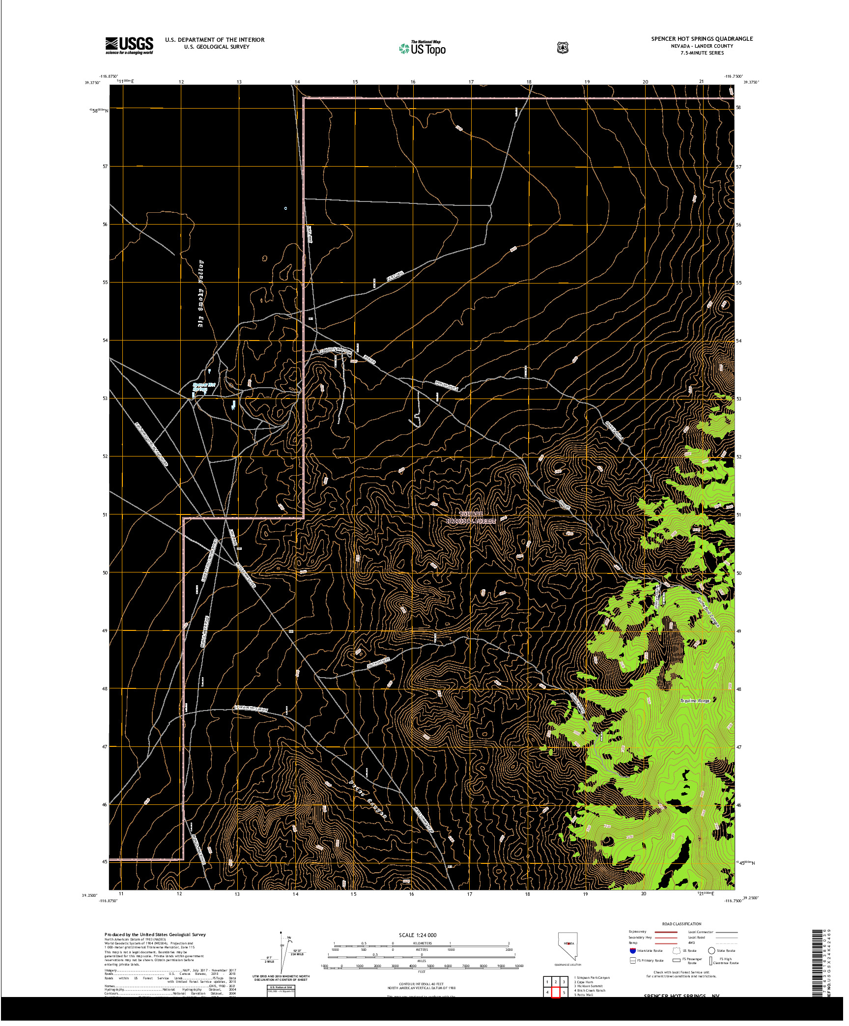 US TOPO 7.5-MINUTE MAP FOR SPENCER HOT SPRINGS, NV