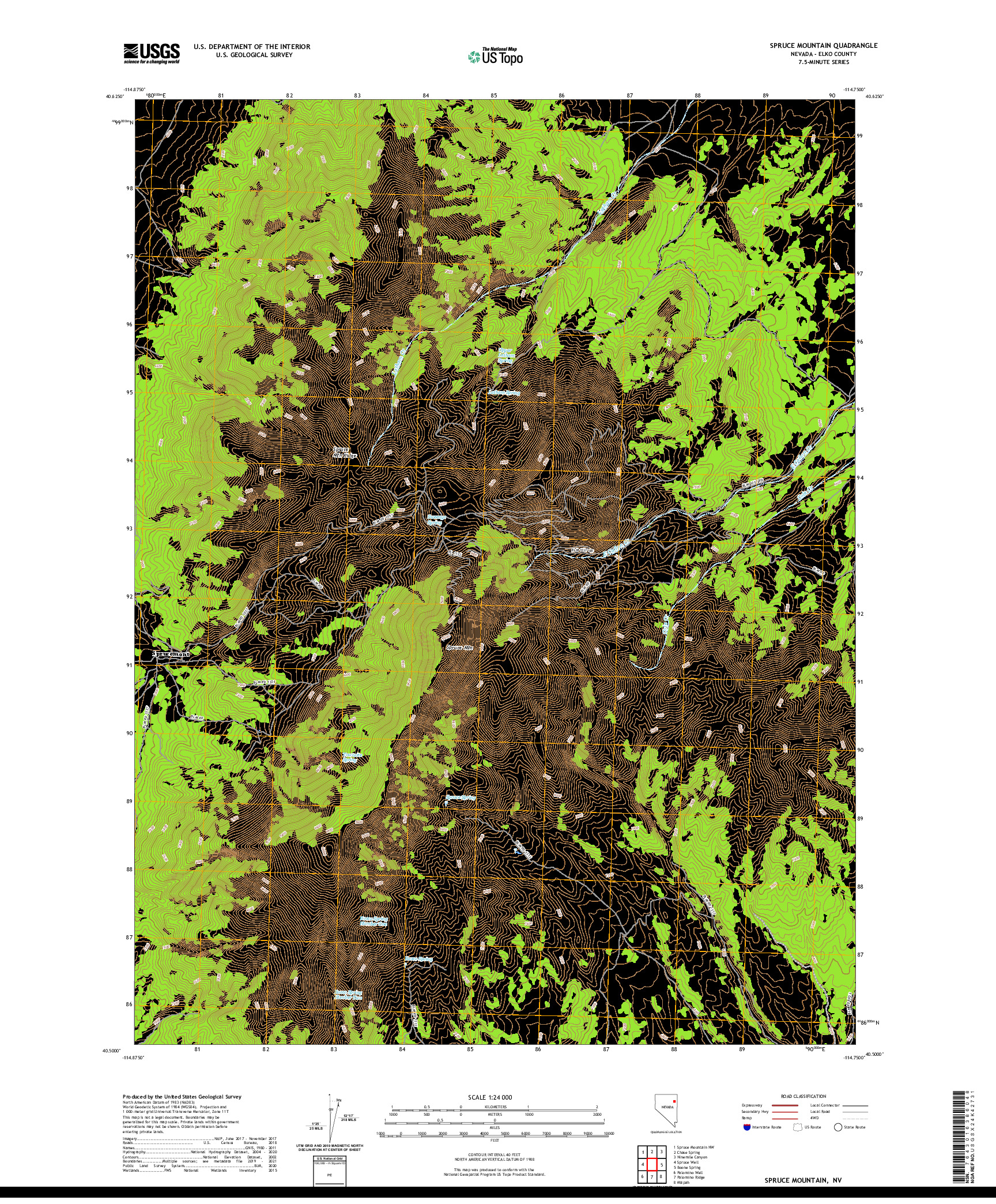 US TOPO 7.5-MINUTE MAP FOR SPRUCE MOUNTAIN, NV