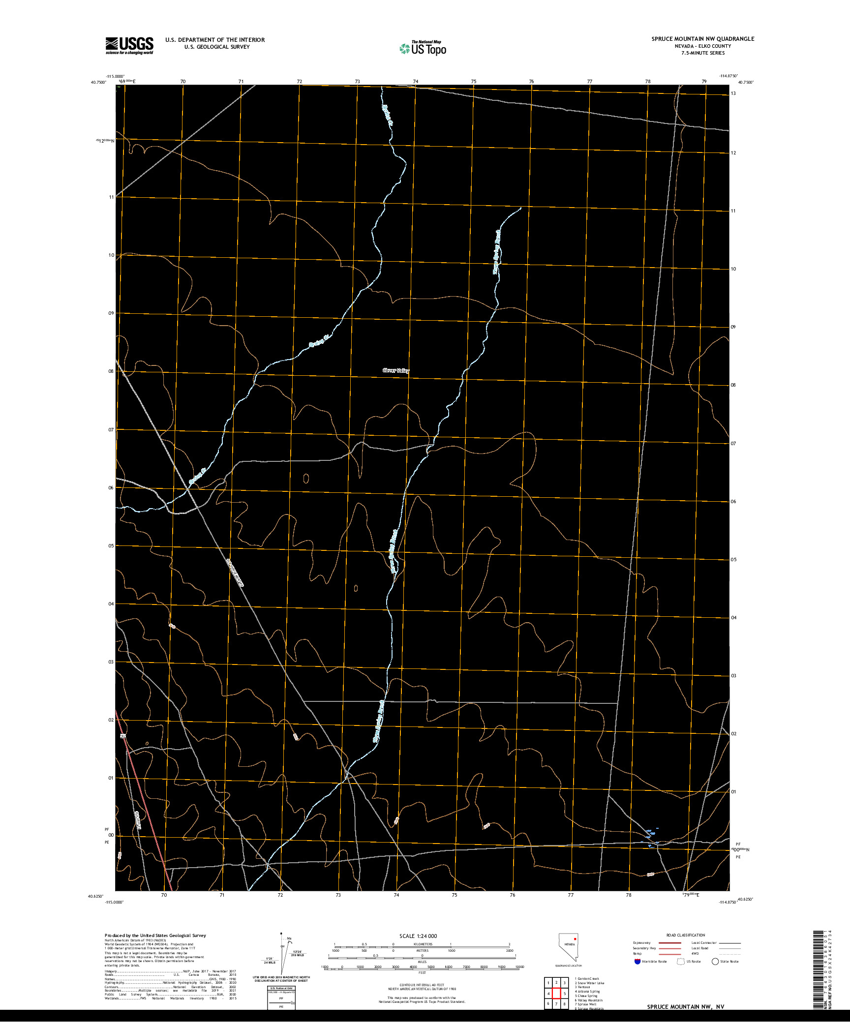 US TOPO 7.5-MINUTE MAP FOR SPRUCE MOUNTAIN NW, NV