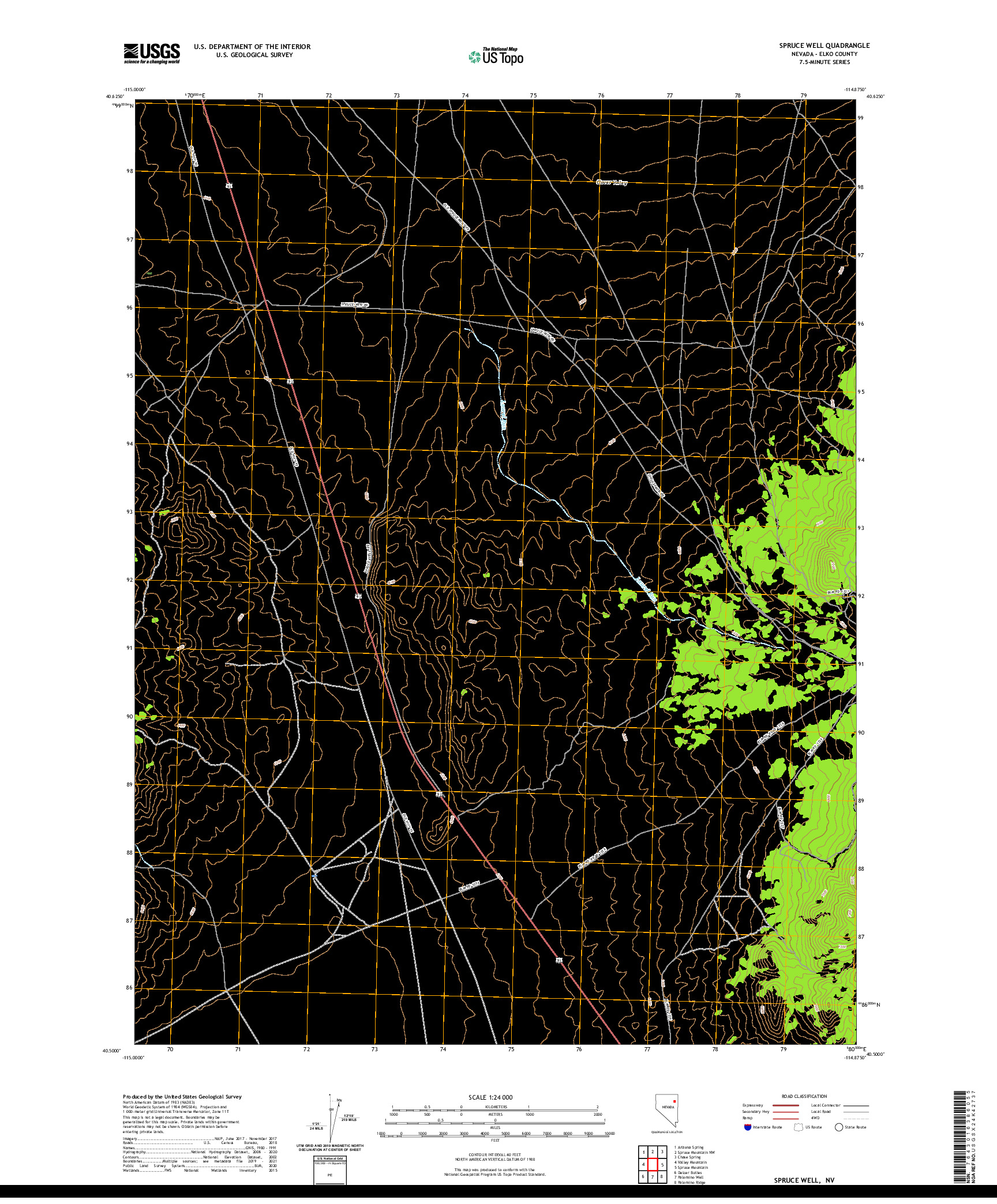 US TOPO 7.5-MINUTE MAP FOR SPRUCE WELL, NV