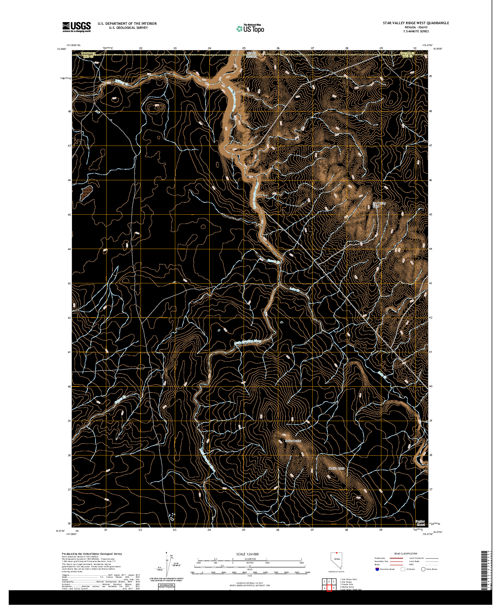 US TOPO 7.5-MINUTE MAP FOR STAR VALLEY RIDGE WEST, NV,ID