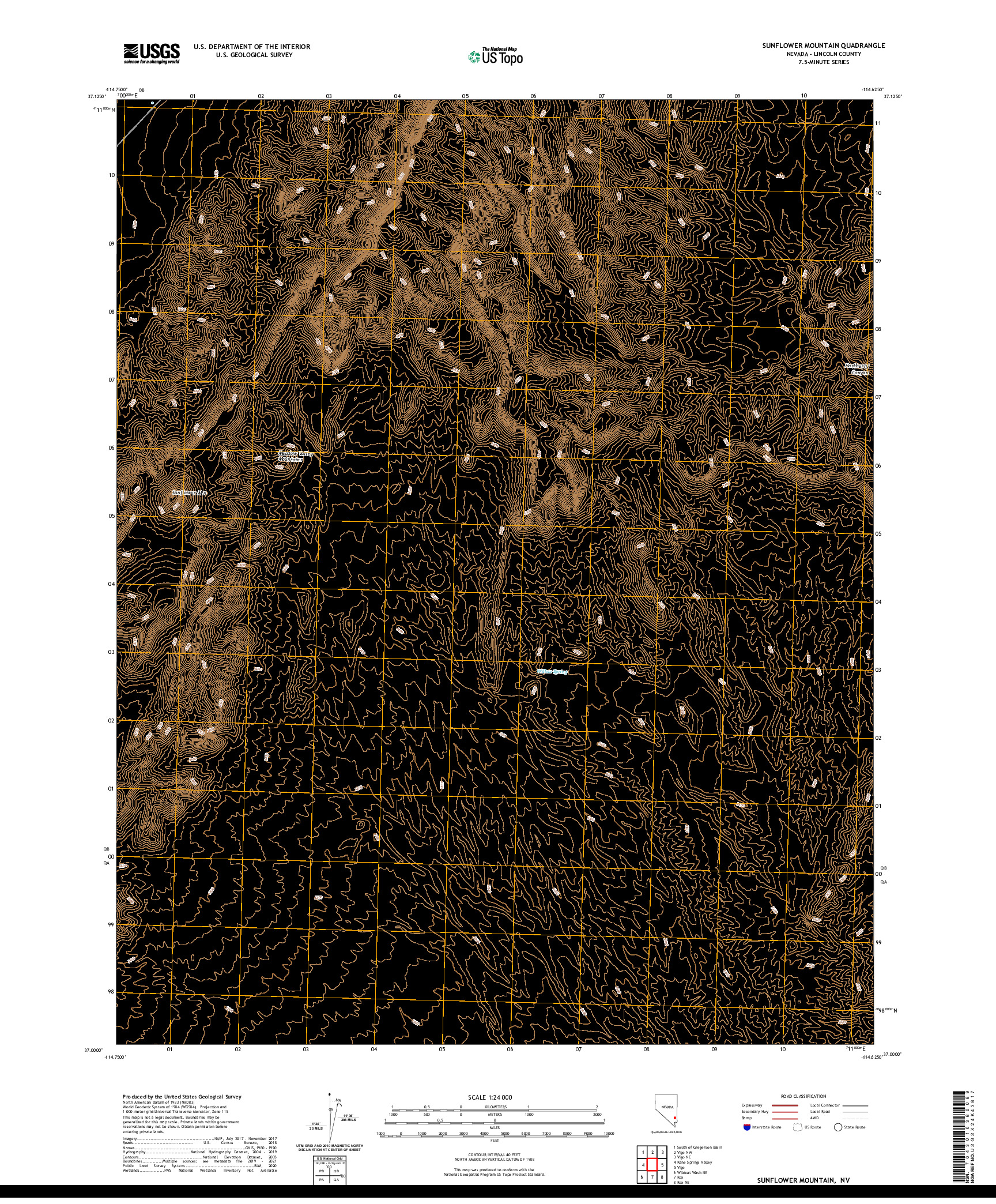 US TOPO 7.5-MINUTE MAP FOR SUNFLOWER MOUNTAIN, NV