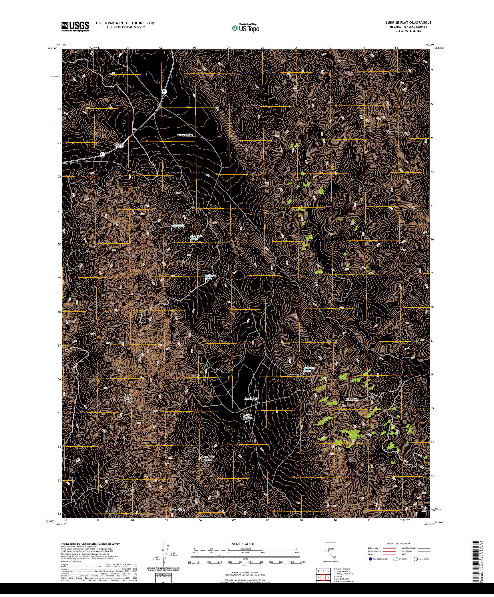 US TOPO 7.5-MINUTE MAP FOR SUNRISE FLAT, NV