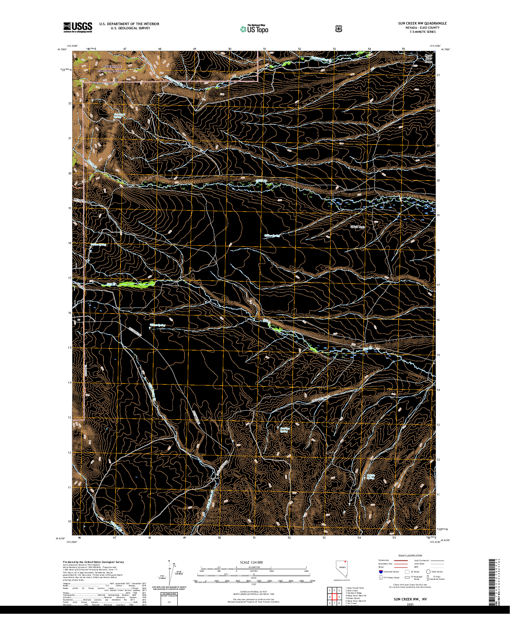 US TOPO 7.5-MINUTE MAP FOR SUN CREEK NW, NV