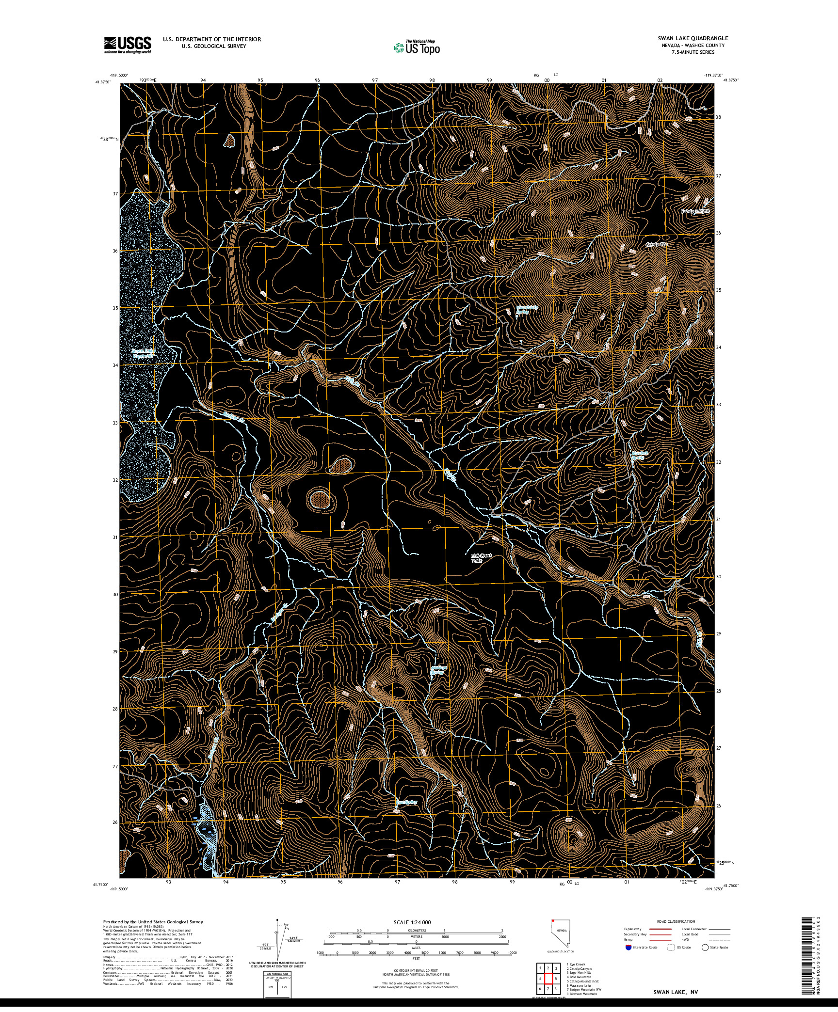 US TOPO 7.5-MINUTE MAP FOR SWAN LAKE, NV