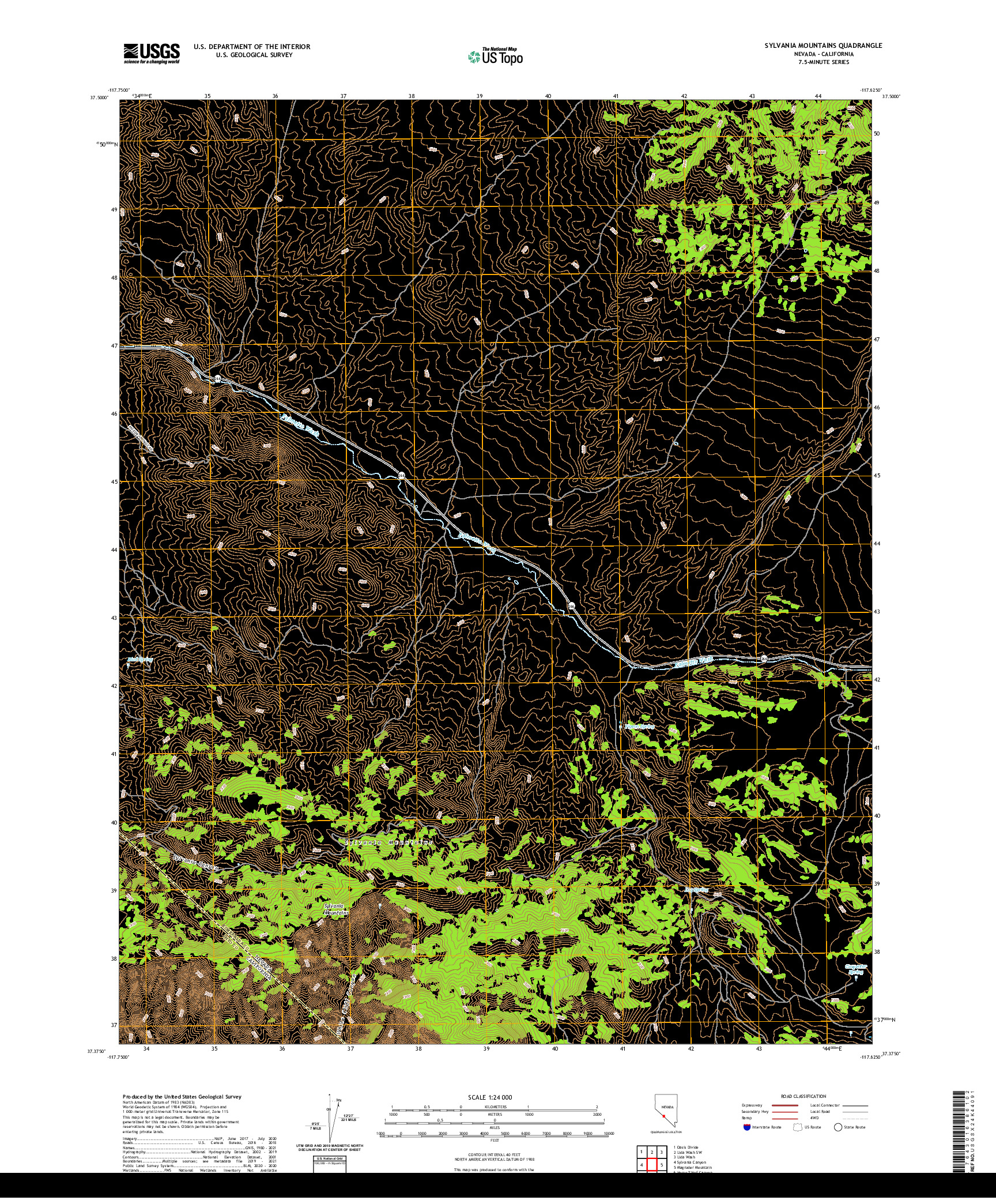 US TOPO 7.5-MINUTE MAP FOR SYLVANIA MOUNTAINS, NV,CA