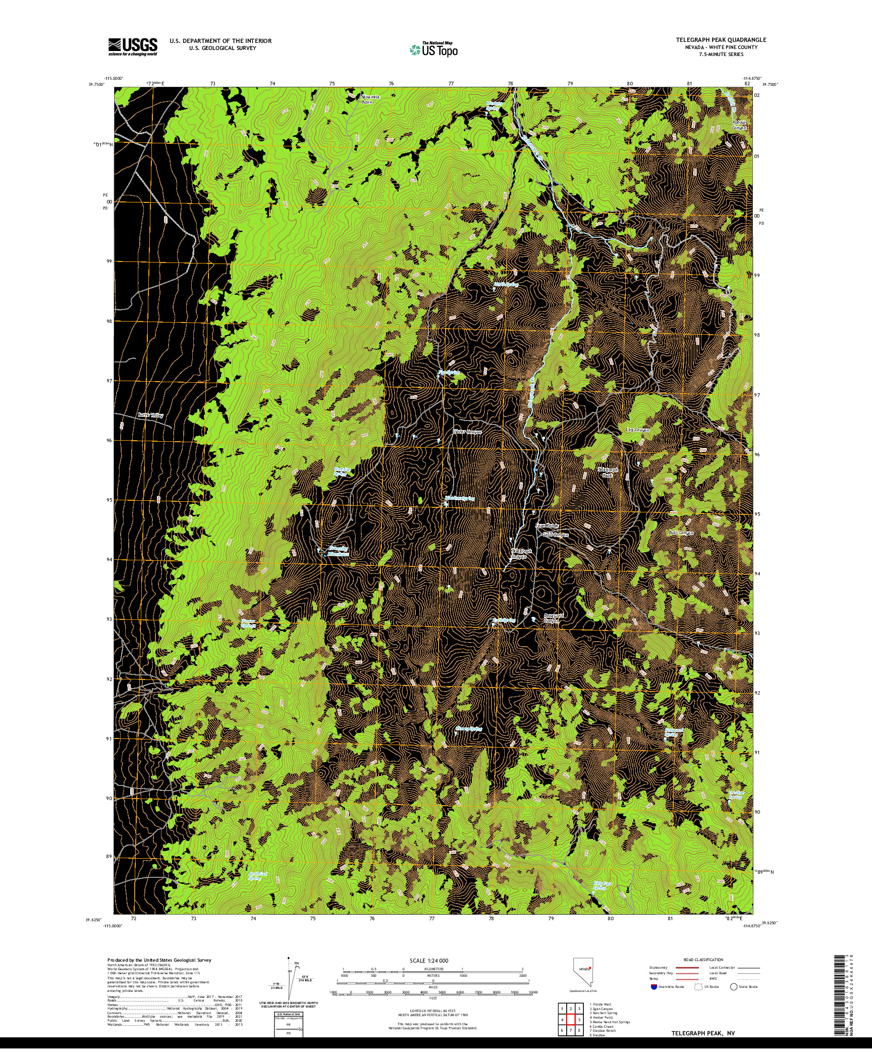 US TOPO 7.5-MINUTE MAP FOR TELEGRAPH PEAK, NV