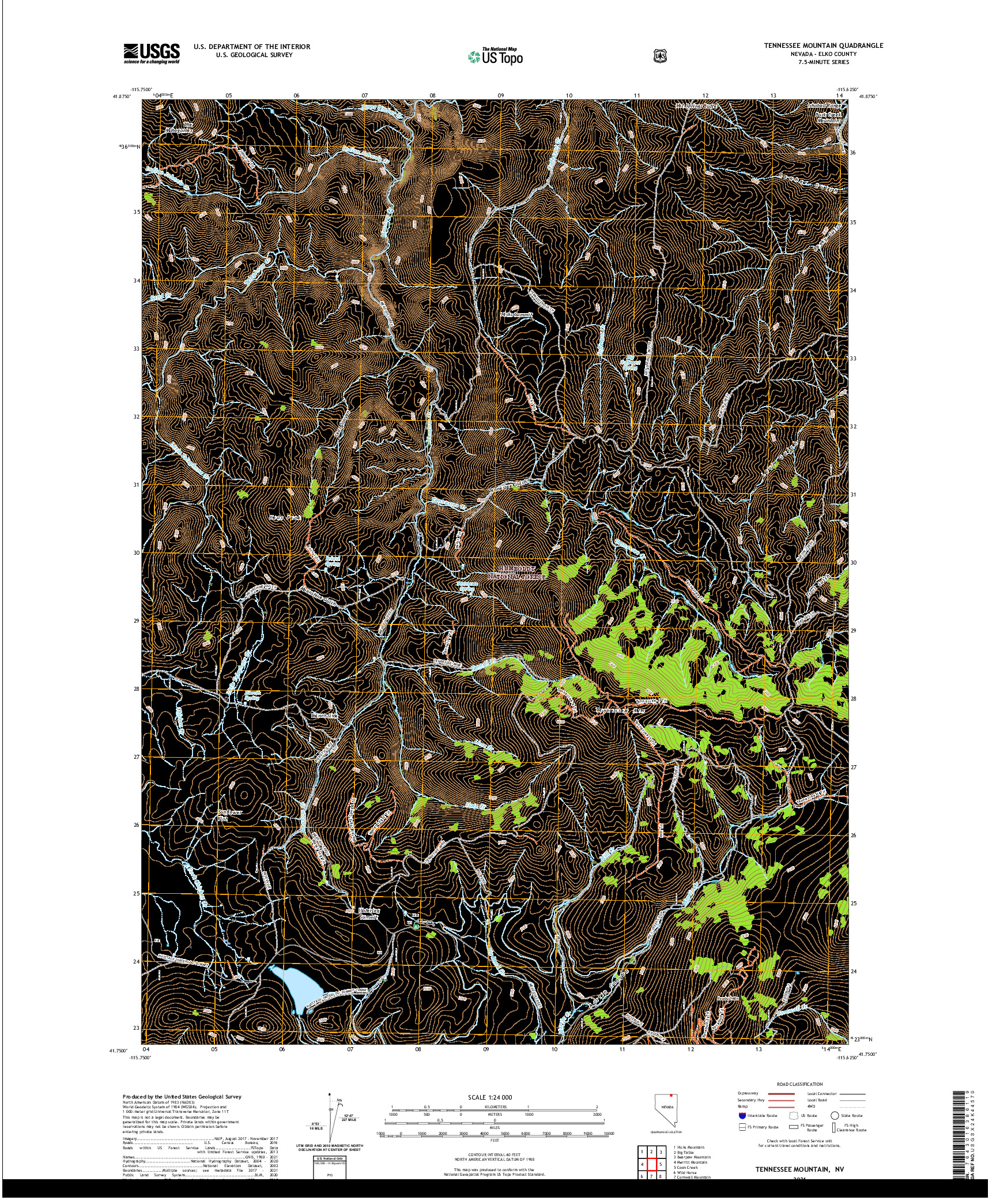 US TOPO 7.5-MINUTE MAP FOR TENNESSEE MOUNTAIN, NV