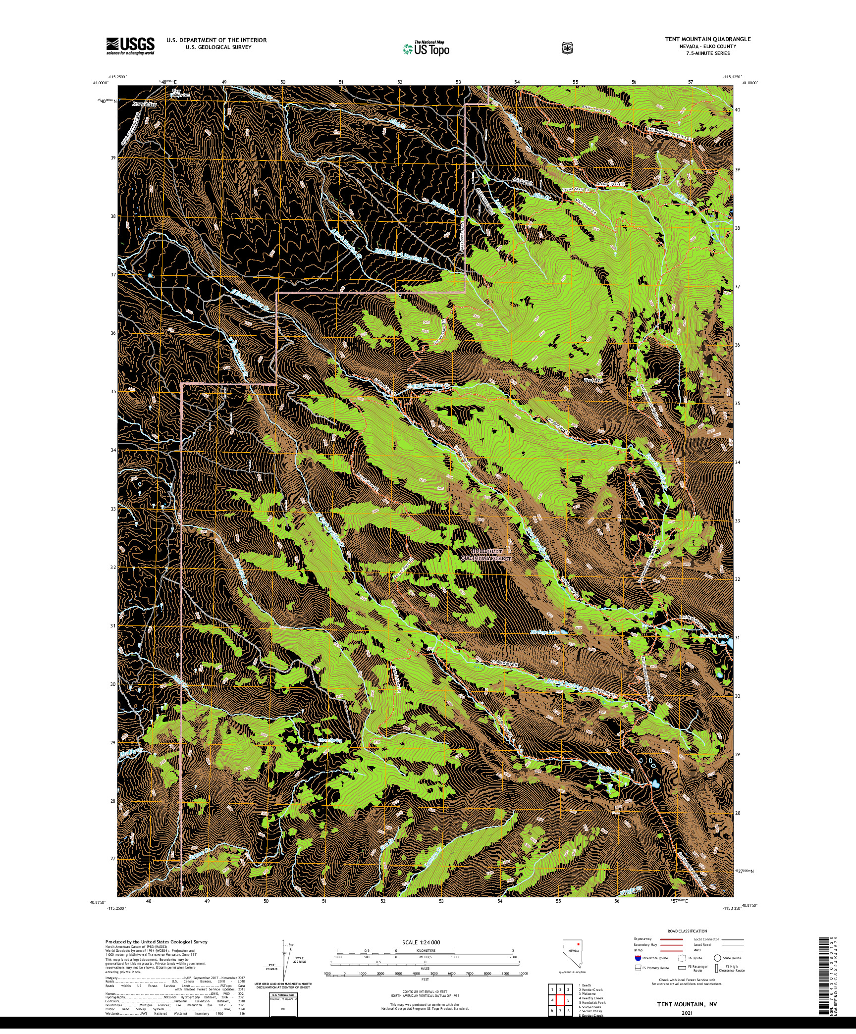 US TOPO 7.5-MINUTE MAP FOR TENT MOUNTAIN, NV