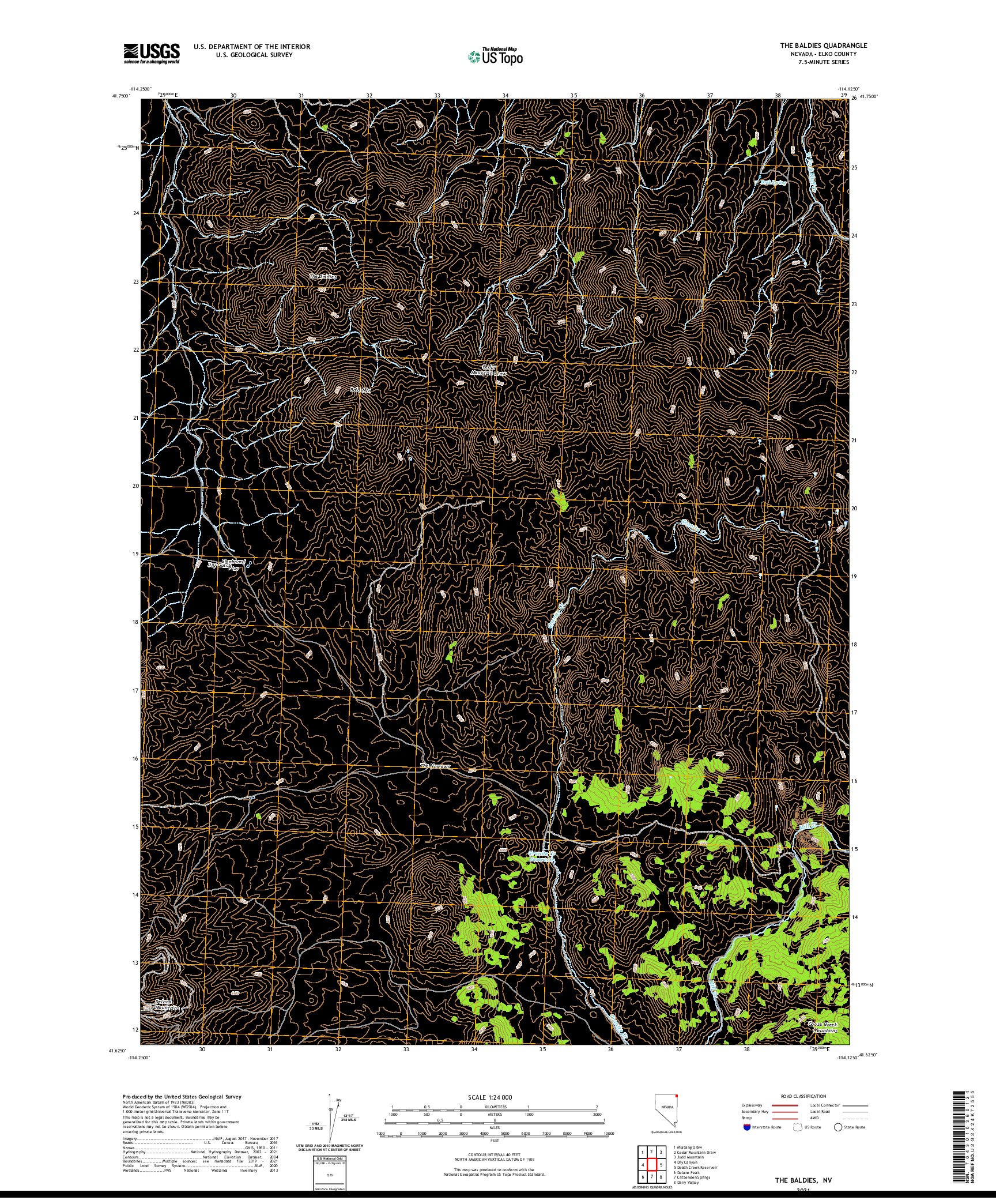 US TOPO 7.5-MINUTE MAP FOR THE BALDIES, NV