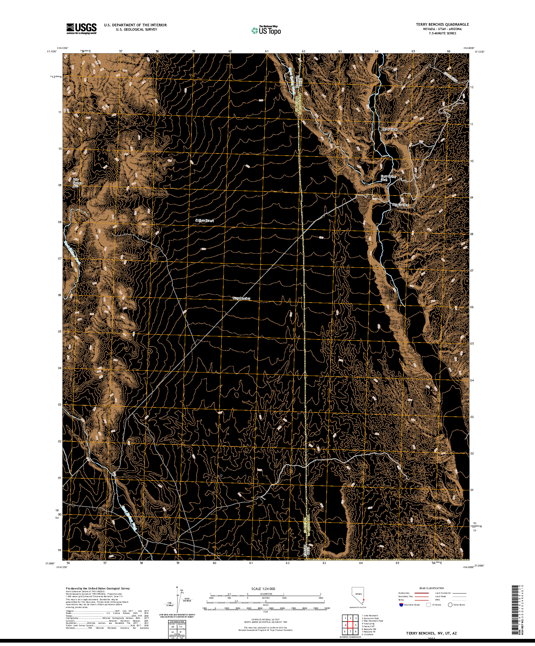 US TOPO 7.5-MINUTE MAP FOR TERRY BENCHES, NV,UT,AZ