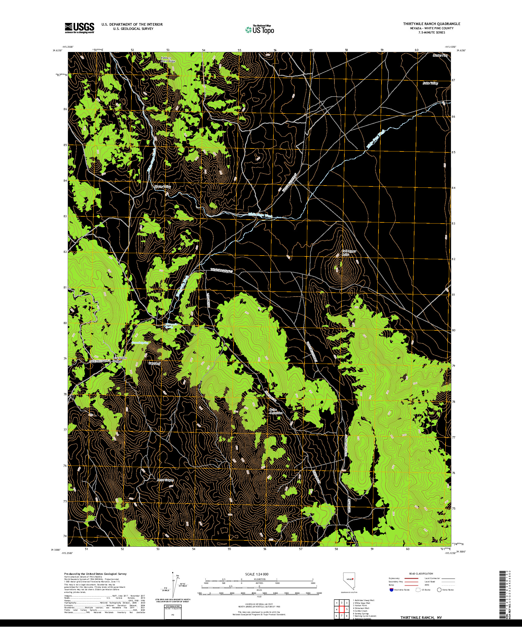 US TOPO 7.5-MINUTE MAP FOR THIRTYMILE RANCH, NV