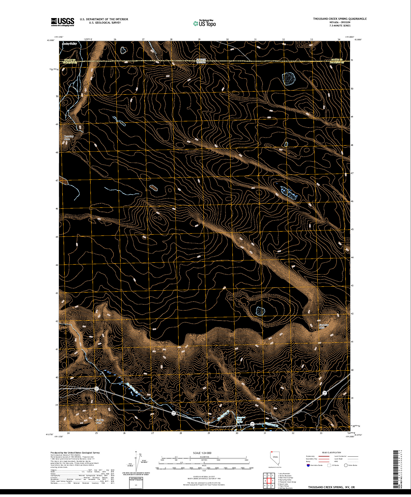 US TOPO 7.5-MINUTE MAP FOR THOUSAND CREEK SPRING, NV,OR