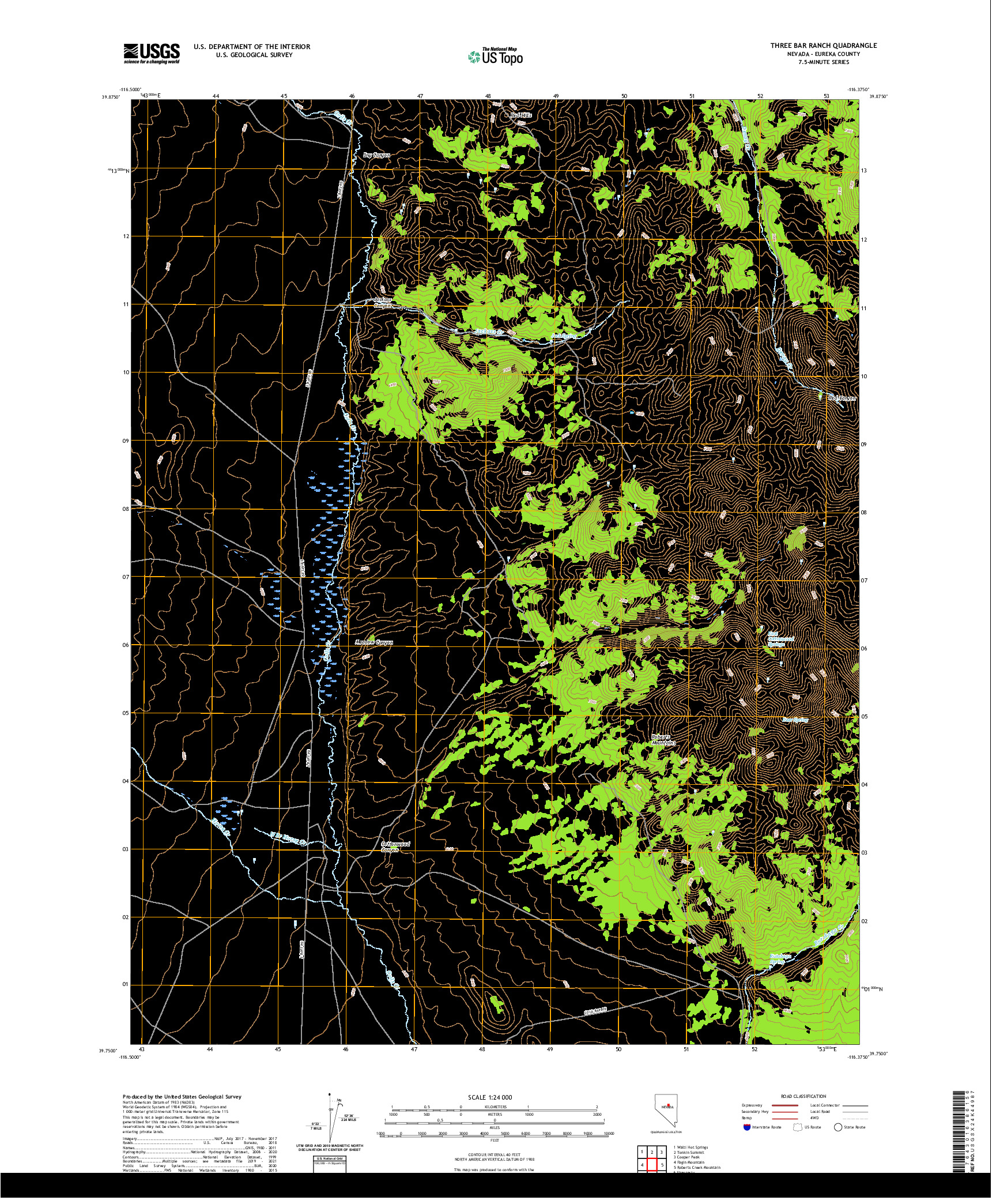 US TOPO 7.5-MINUTE MAP FOR THREE BAR RANCH, NV