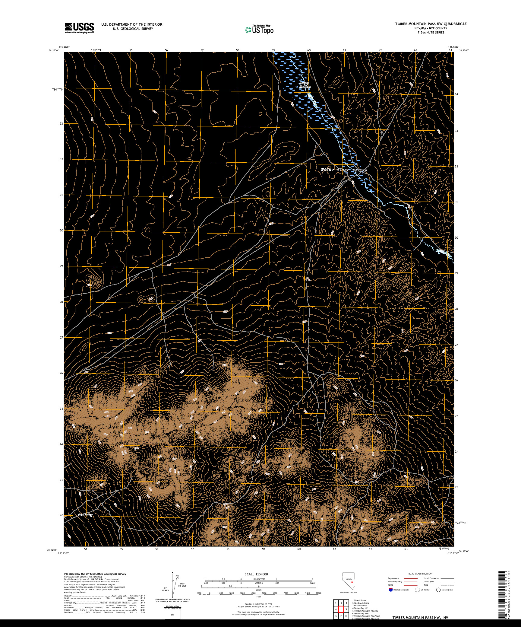 US TOPO 7.5-MINUTE MAP FOR TIMBER MOUNTAIN PASS NW, NV