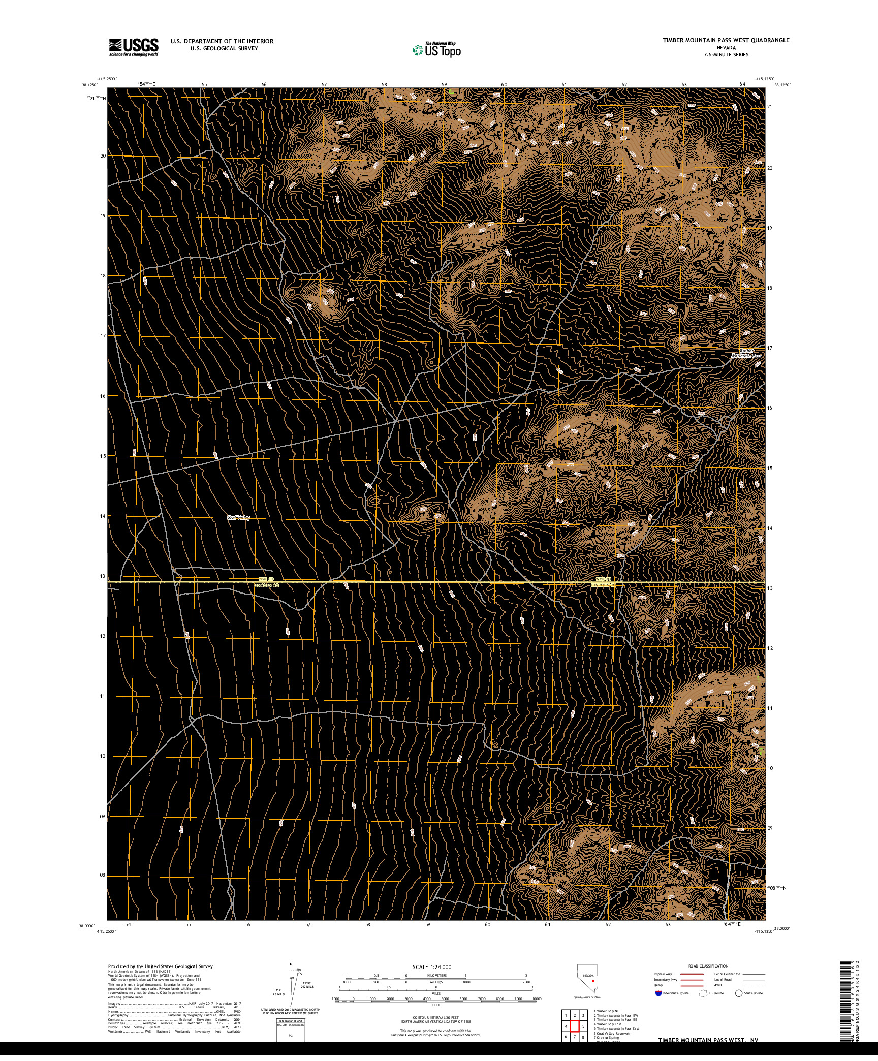 US TOPO 7.5-MINUTE MAP FOR TIMBER MOUNTAIN PASS WEST, NV