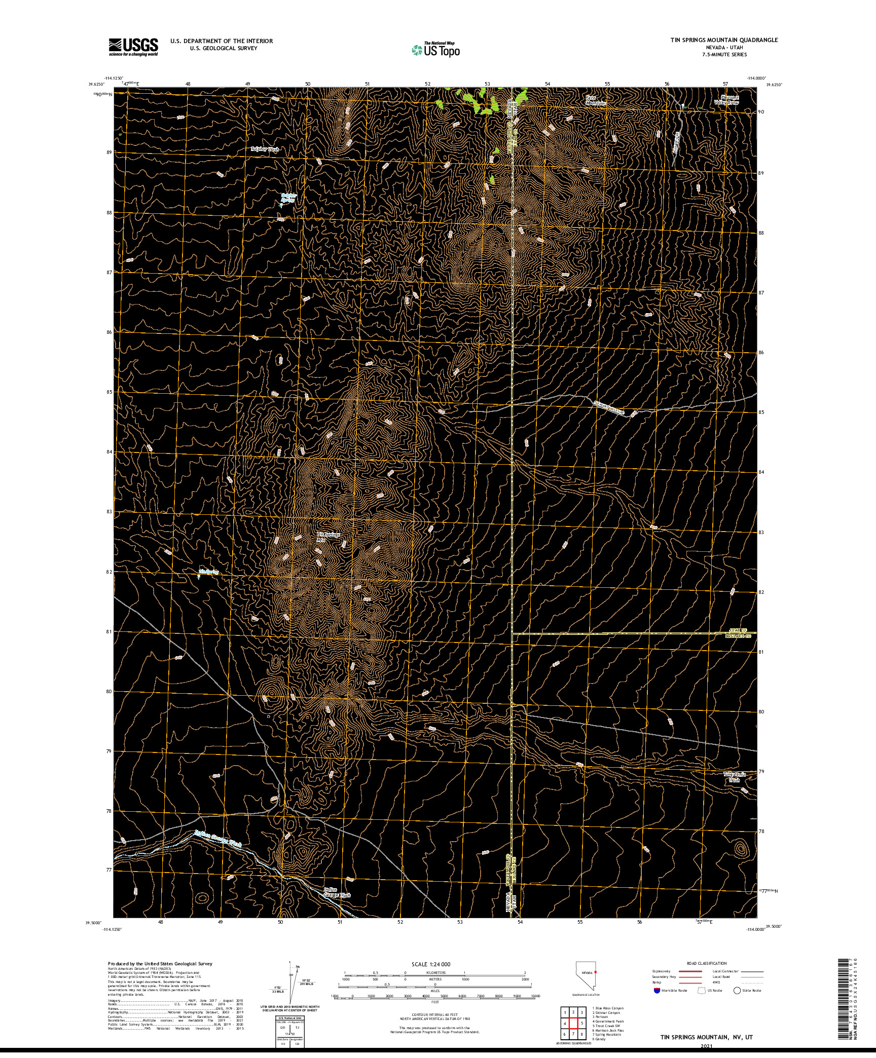 US TOPO 7.5-MINUTE MAP FOR TIN SPRINGS MOUNTAIN, NV,UT