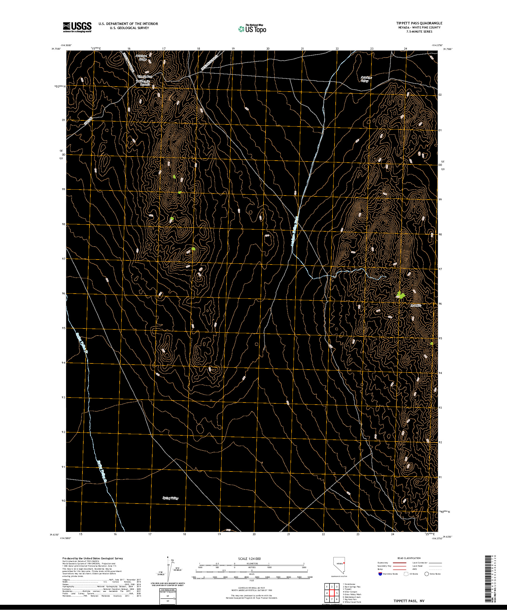 US TOPO 7.5-MINUTE MAP FOR TIPPETT PASS, NV