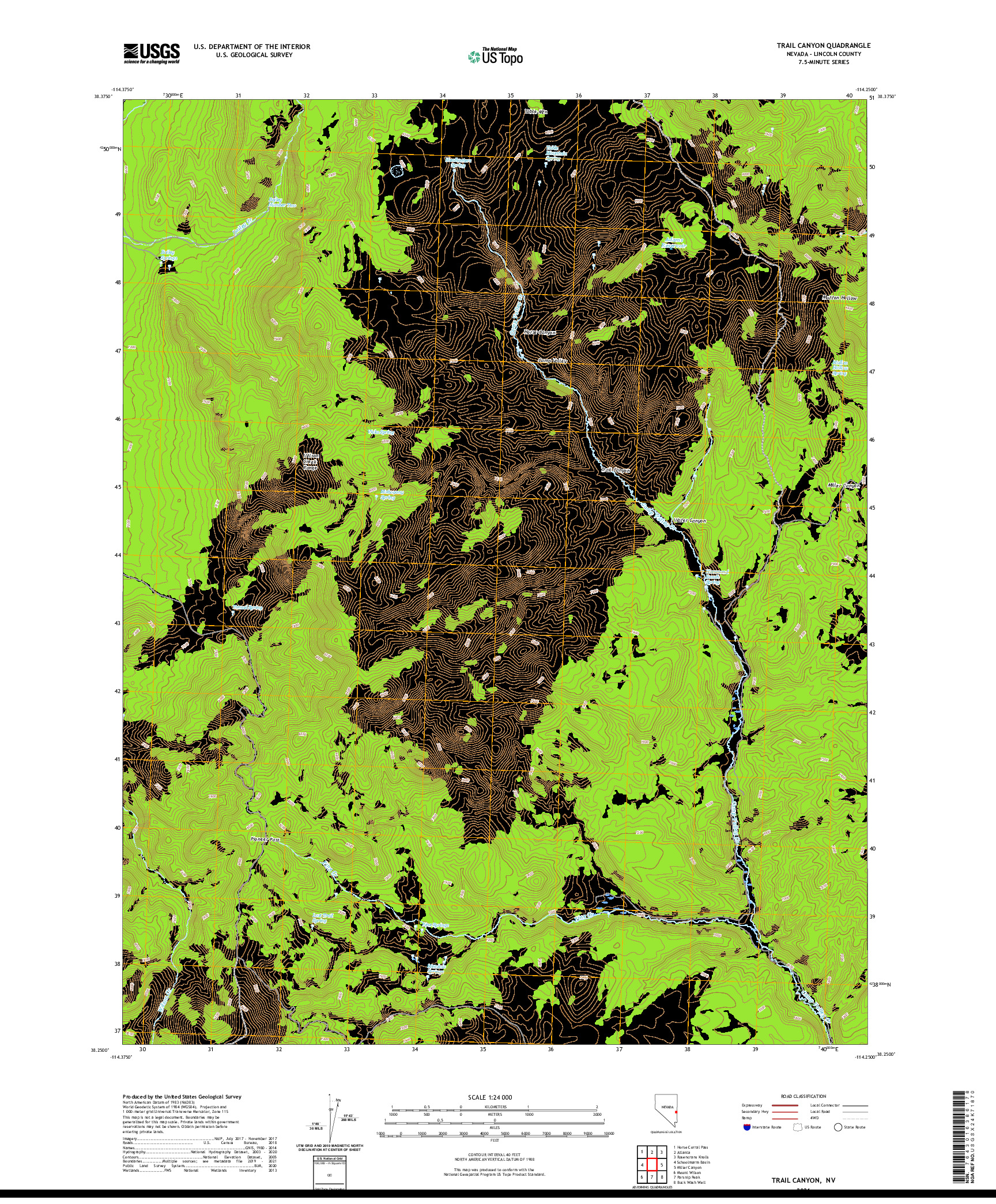 US TOPO 7.5-MINUTE MAP FOR TRAIL CANYON, NV