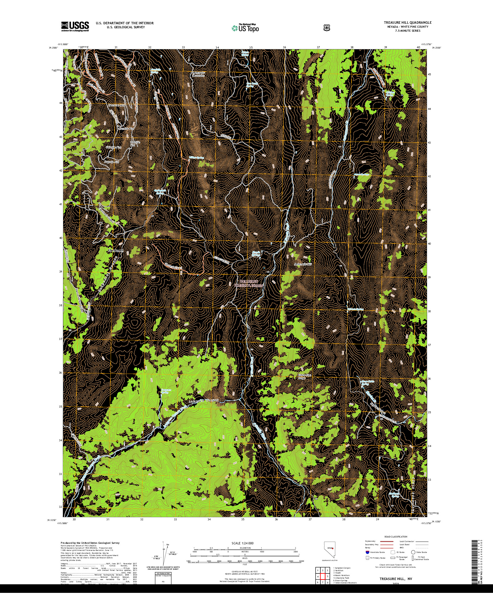 US TOPO 7.5-MINUTE MAP FOR TREASURE HILL, NV