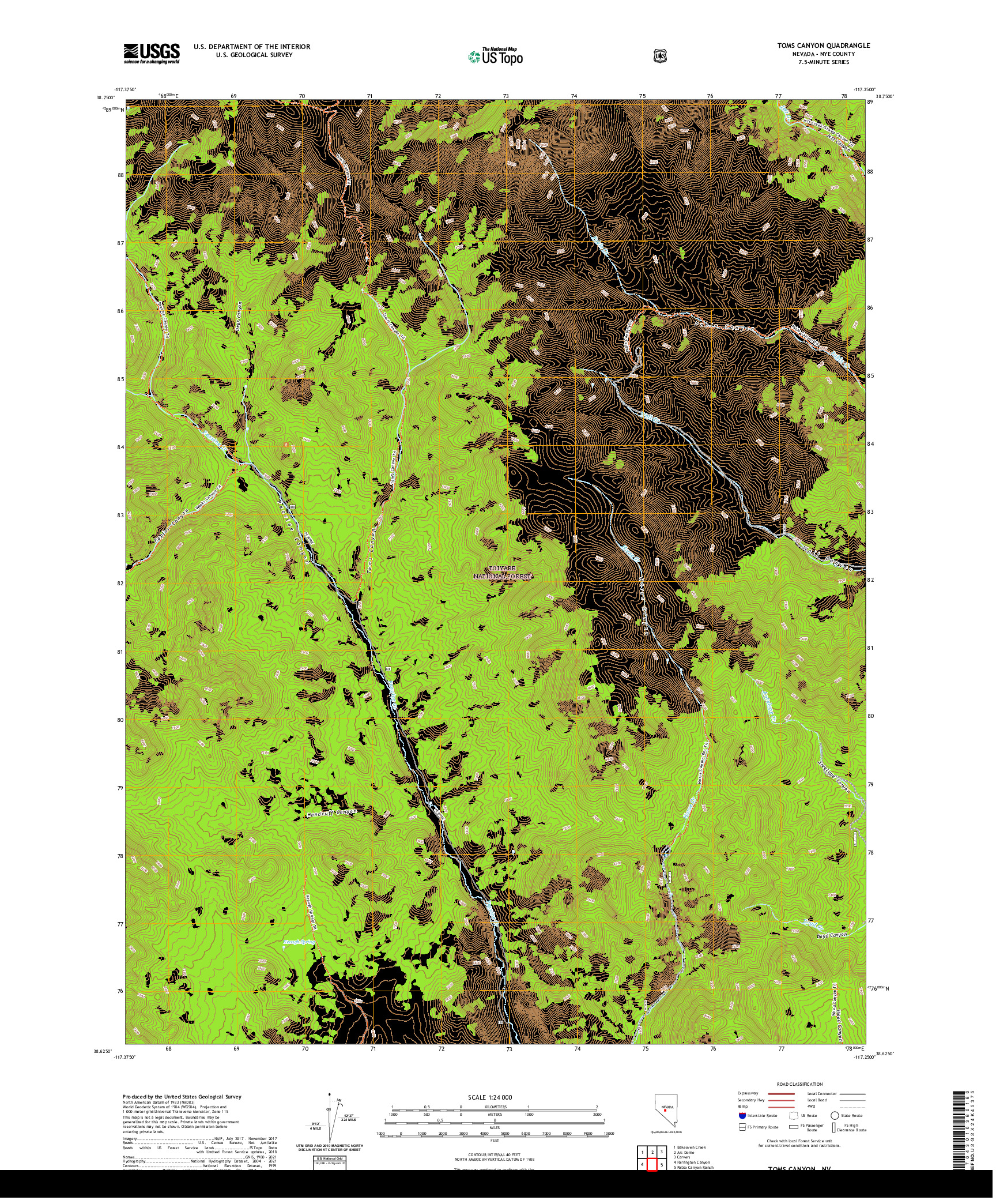 US TOPO 7.5-MINUTE MAP FOR TOMS CANYON, NV