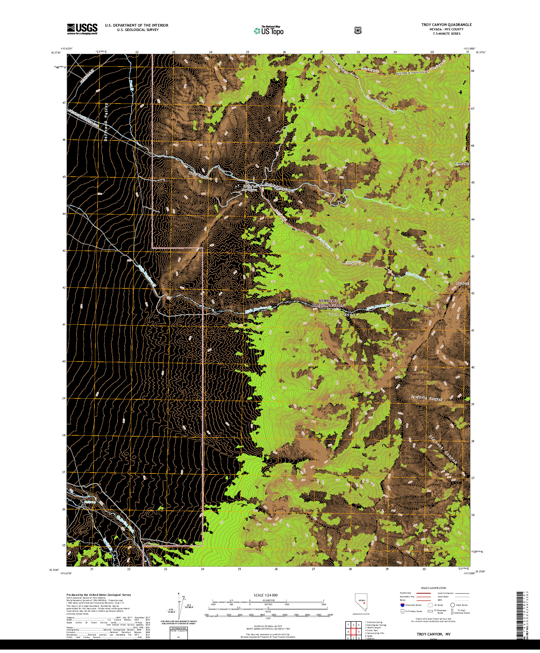 US TOPO 7.5-MINUTE MAP FOR TROY CANYON, NV