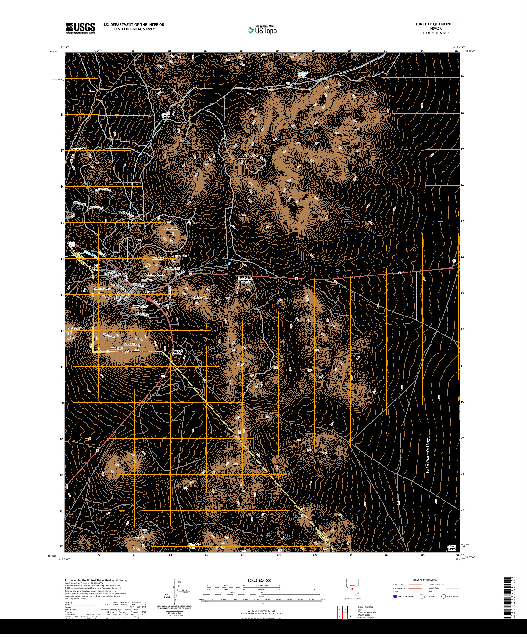 US TOPO 7.5-MINUTE MAP FOR TONOPAH, NV