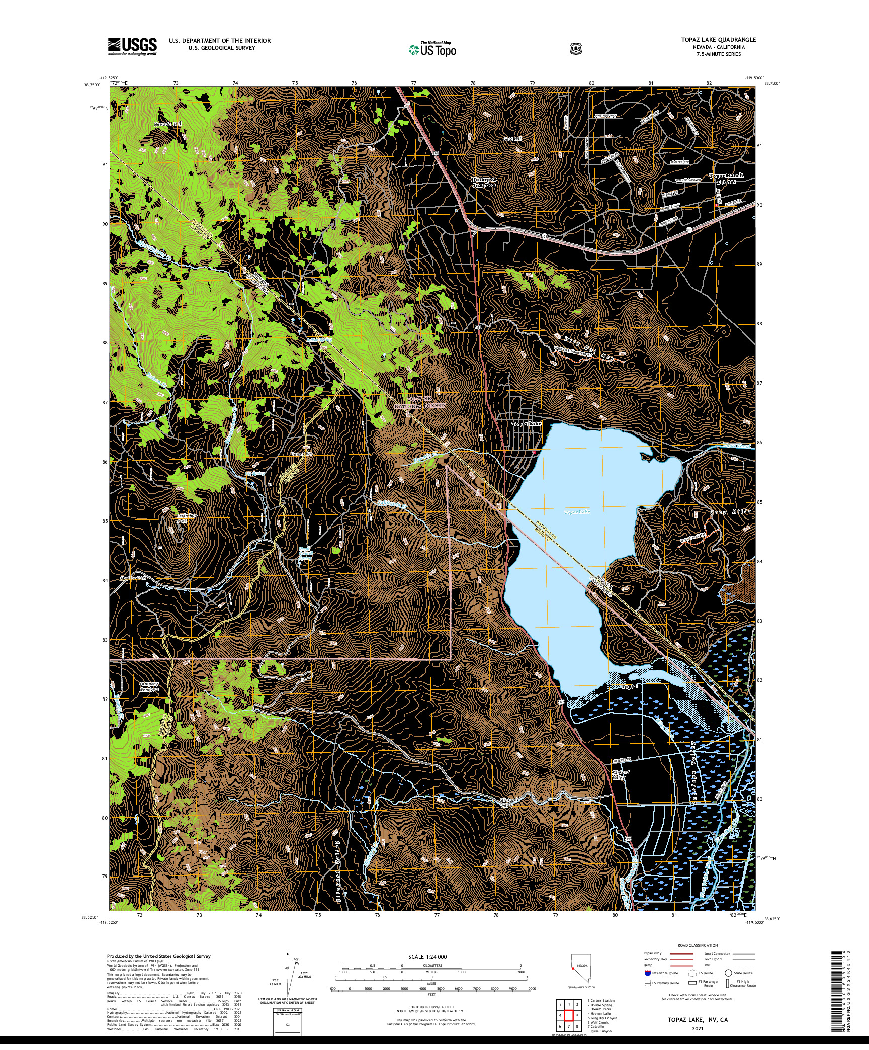 US TOPO 7.5-MINUTE MAP FOR TOPAZ LAKE, NV,CA