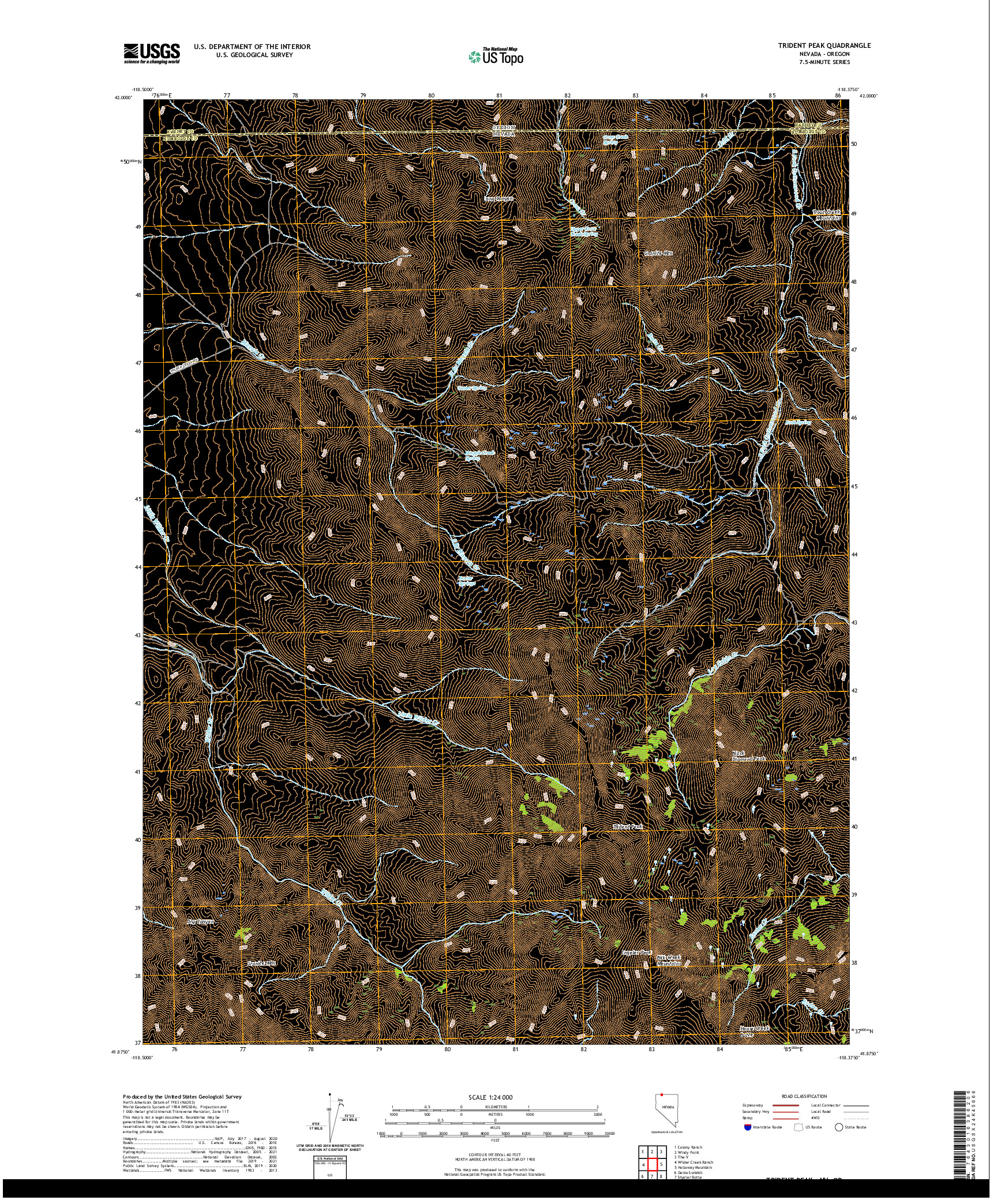 US TOPO 7.5-MINUTE MAP FOR TRIDENT PEAK, NV,OR