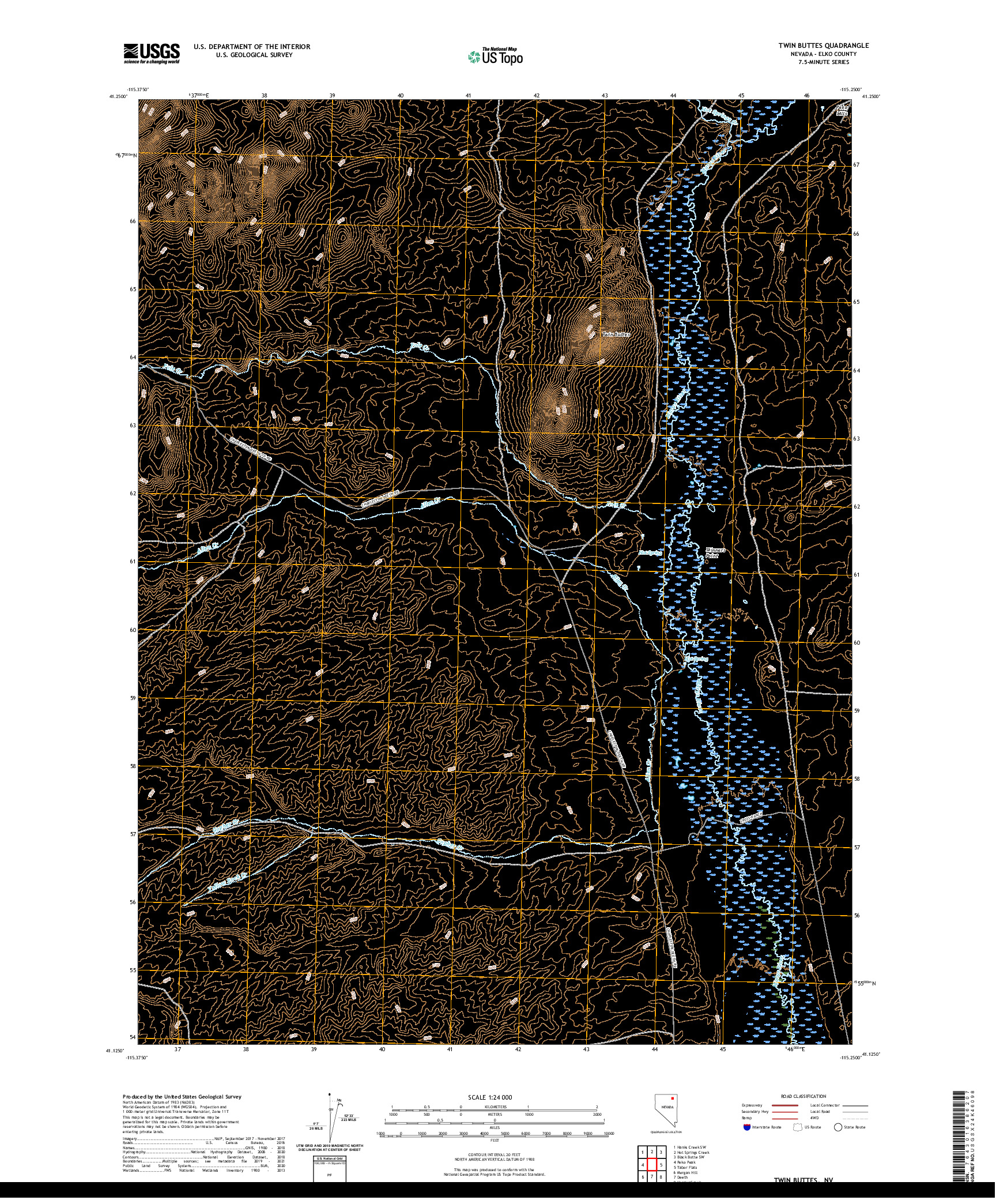 US TOPO 7.5-MINUTE MAP FOR TWIN BUTTES, NV