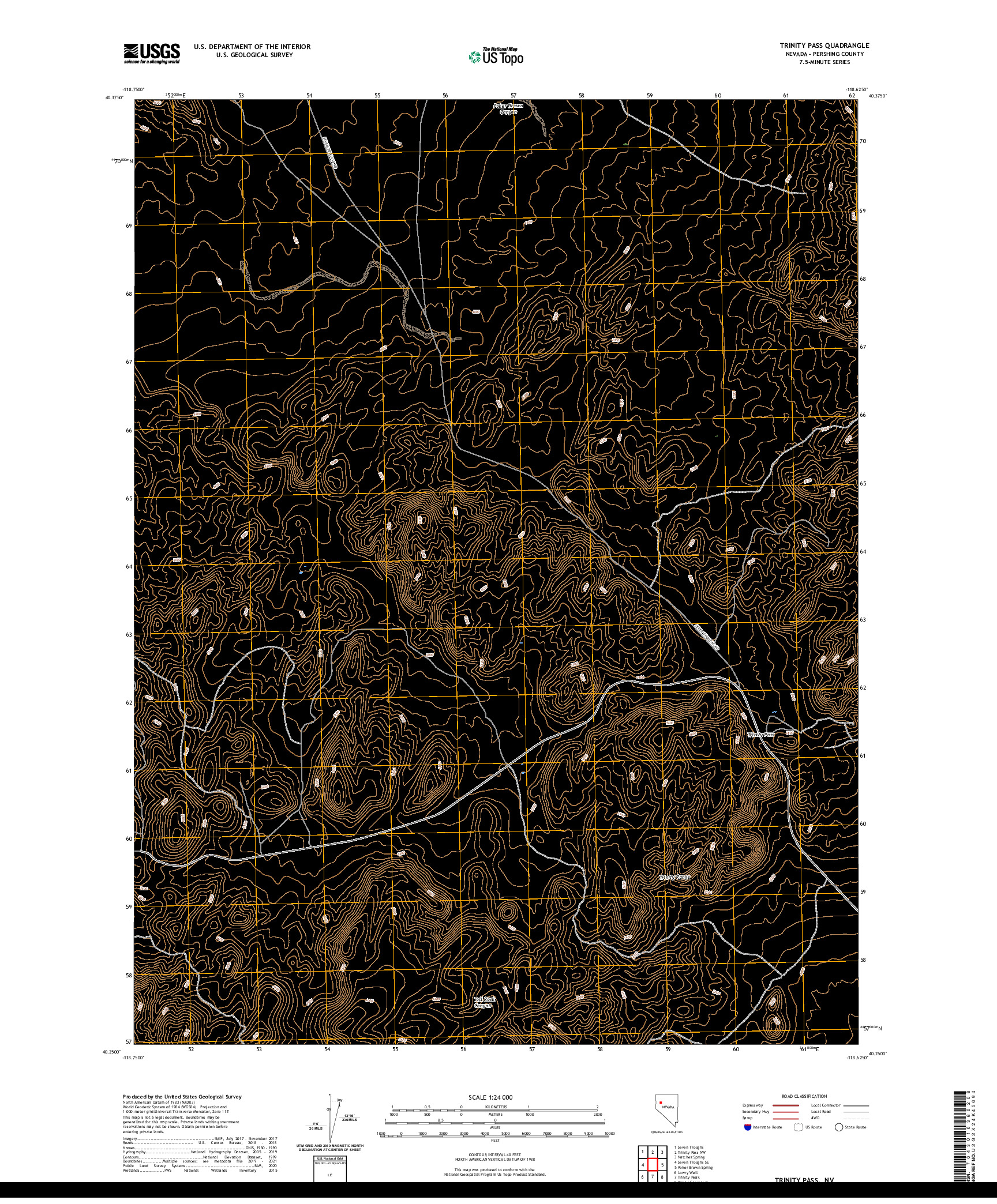 US TOPO 7.5-MINUTE MAP FOR TRINITY PASS, NV