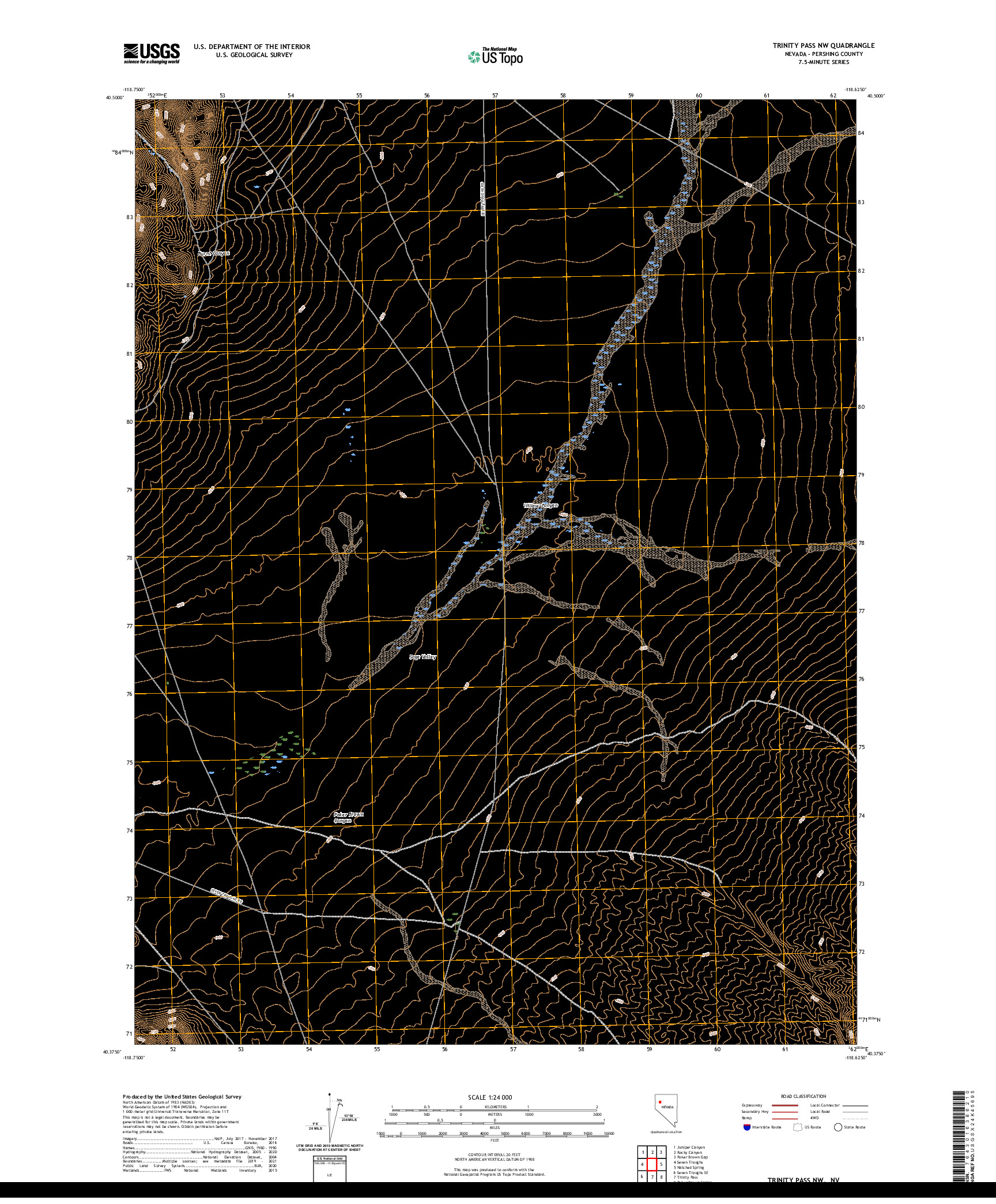 US TOPO 7.5-MINUTE MAP FOR TRINITY PASS NW, NV