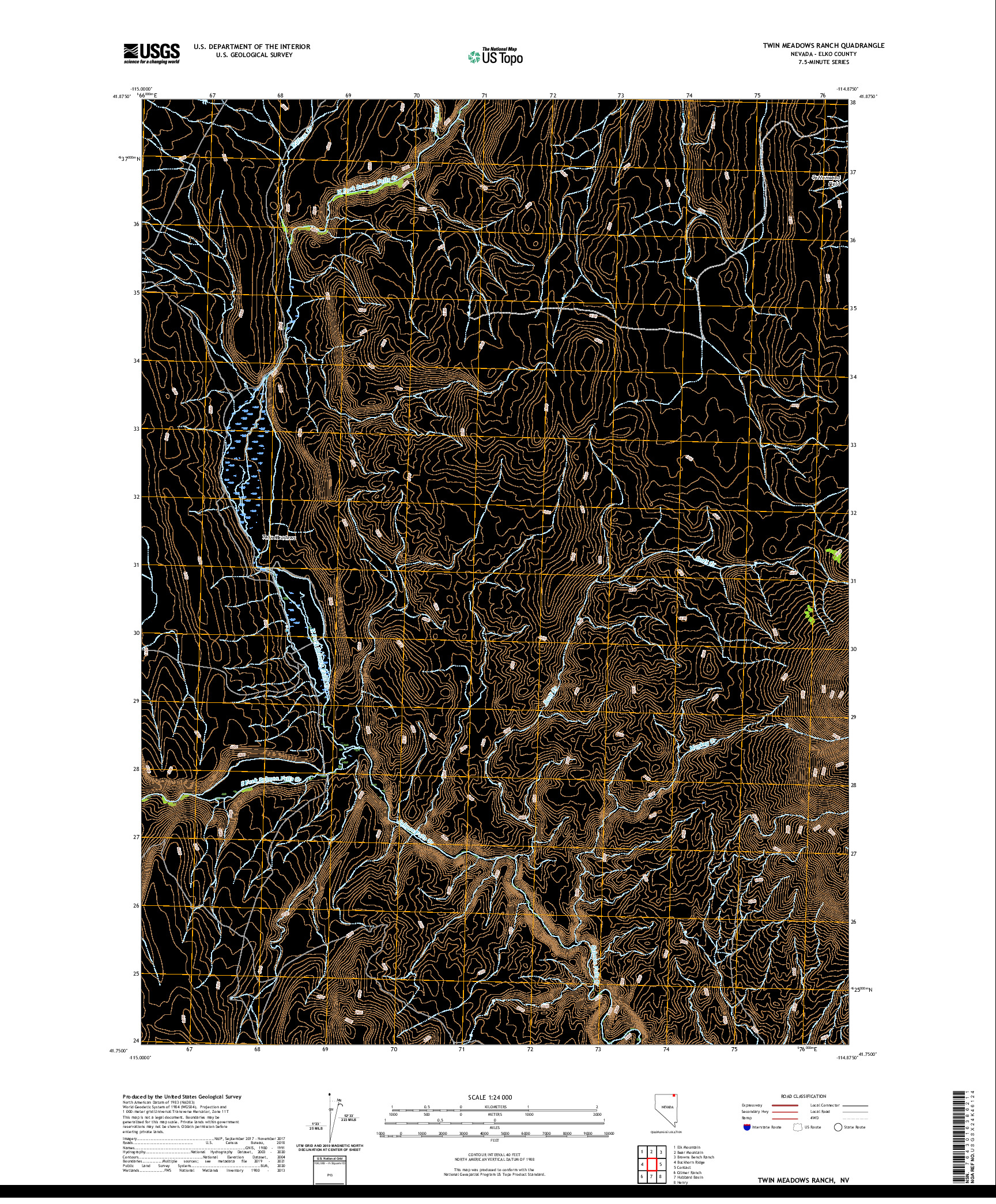 US TOPO 7.5-MINUTE MAP FOR TWIN MEADOWS RANCH, NV