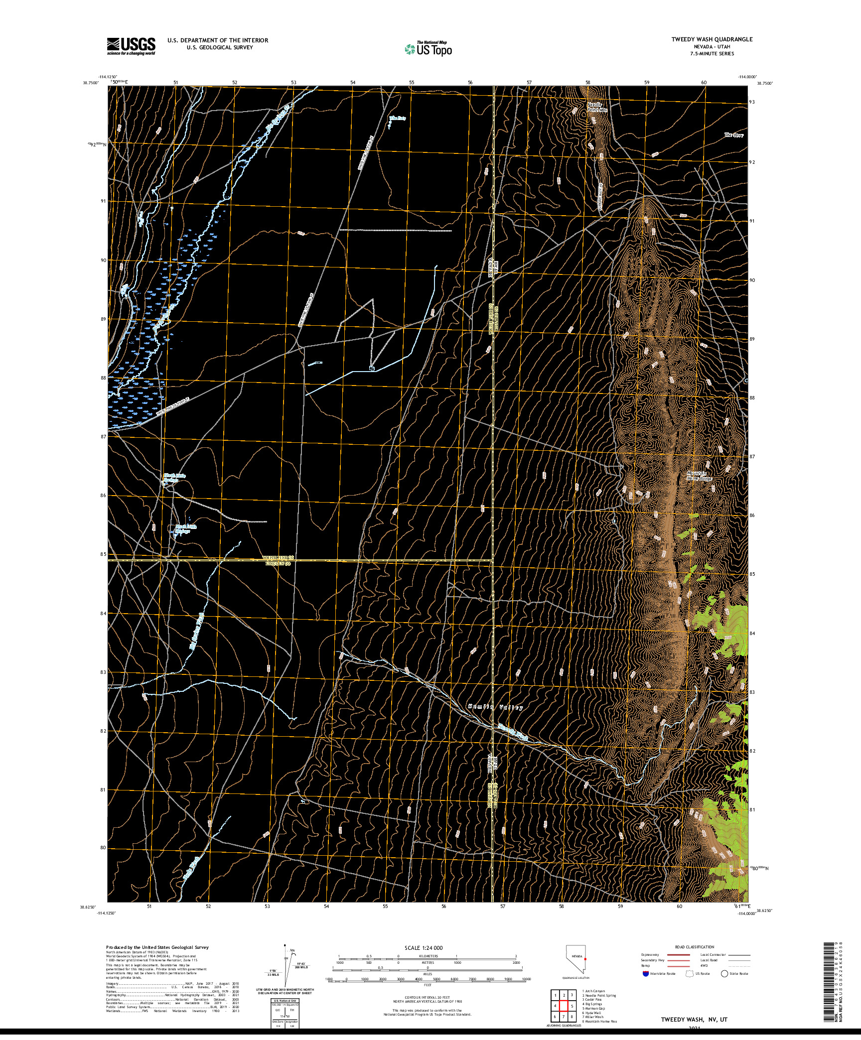 US TOPO 7.5-MINUTE MAP FOR TWEEDY WASH, NV,UT