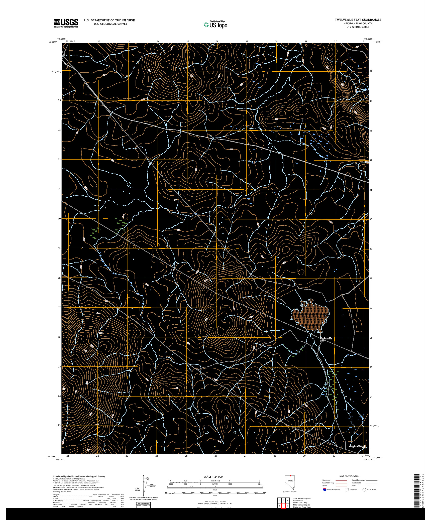 US TOPO 7.5-MINUTE MAP FOR TWELVEMILE FLAT, NV