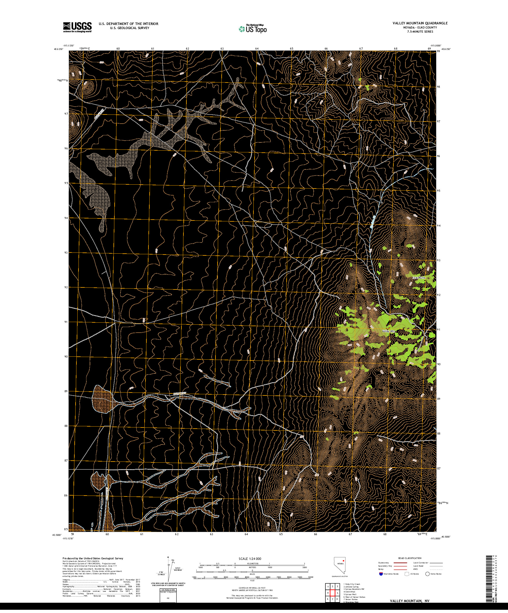 US TOPO 7.5-MINUTE MAP FOR VALLEY MOUNTAIN, NV