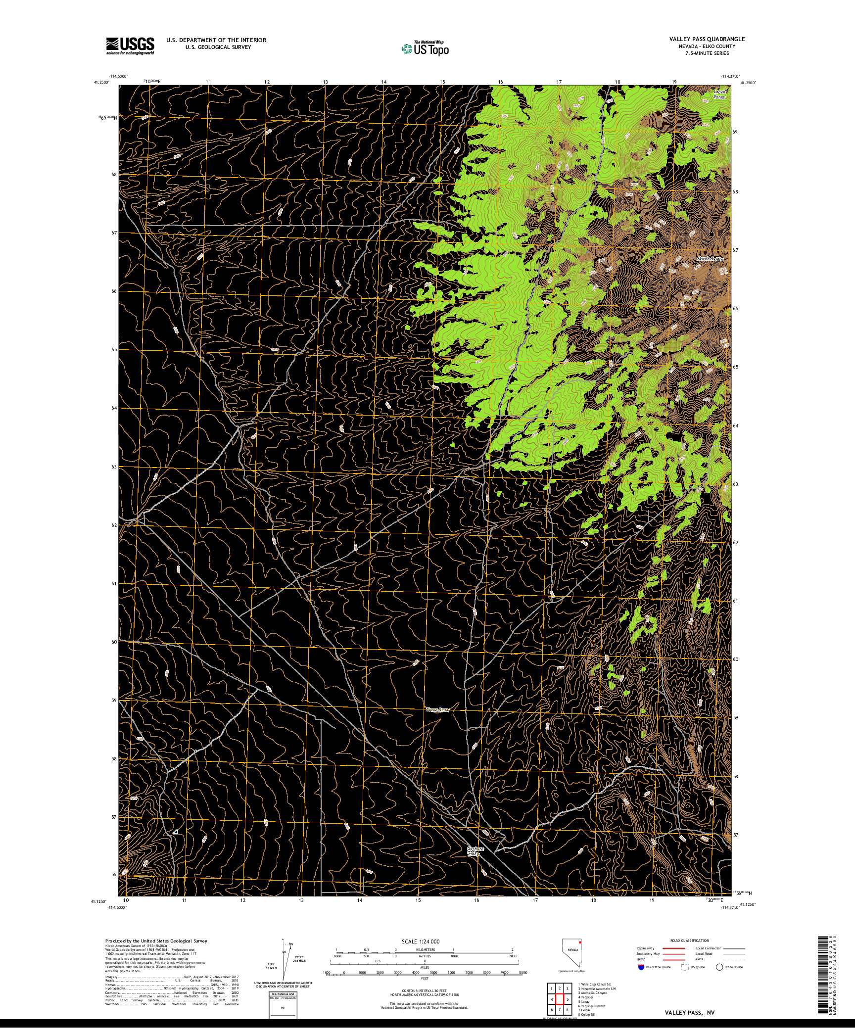 US TOPO 7.5-MINUTE MAP FOR VALLEY PASS, NV