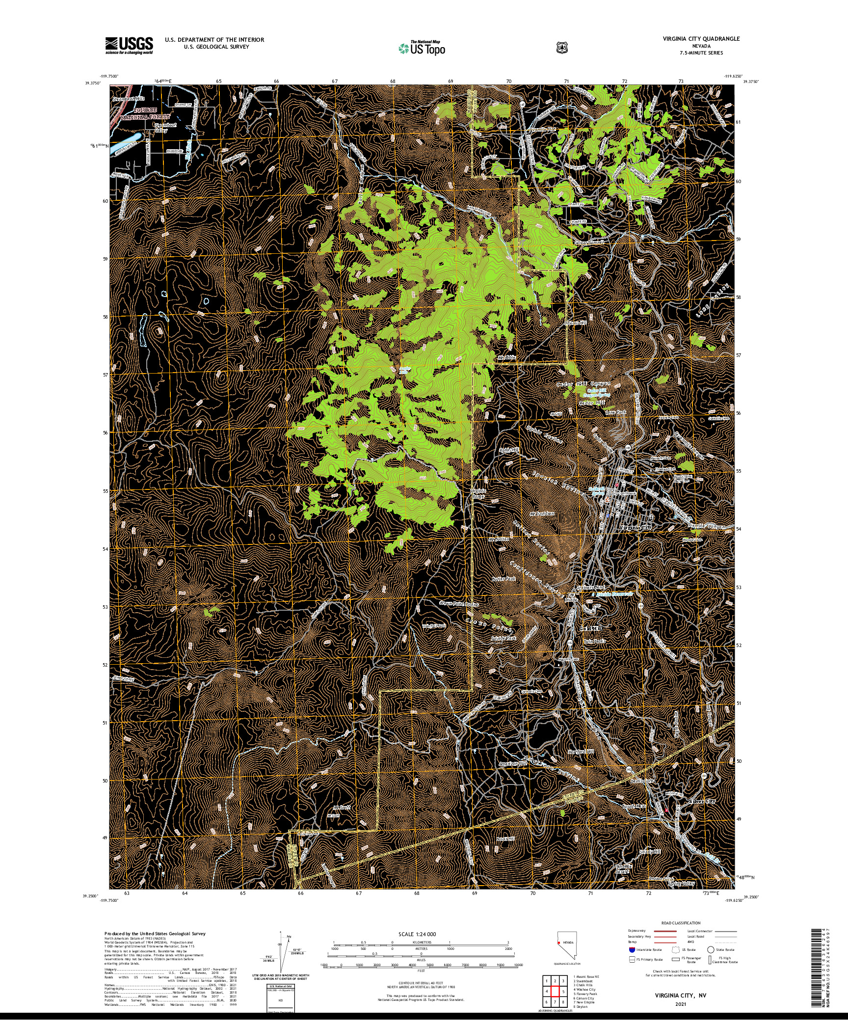 US TOPO 7.5-MINUTE MAP FOR VIRGINIA CITY, NV