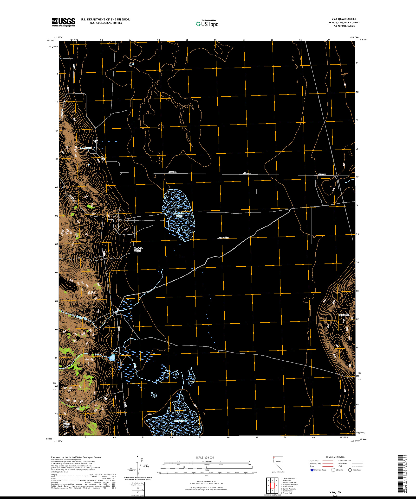 US TOPO 7.5-MINUTE MAP FOR VYA, NV